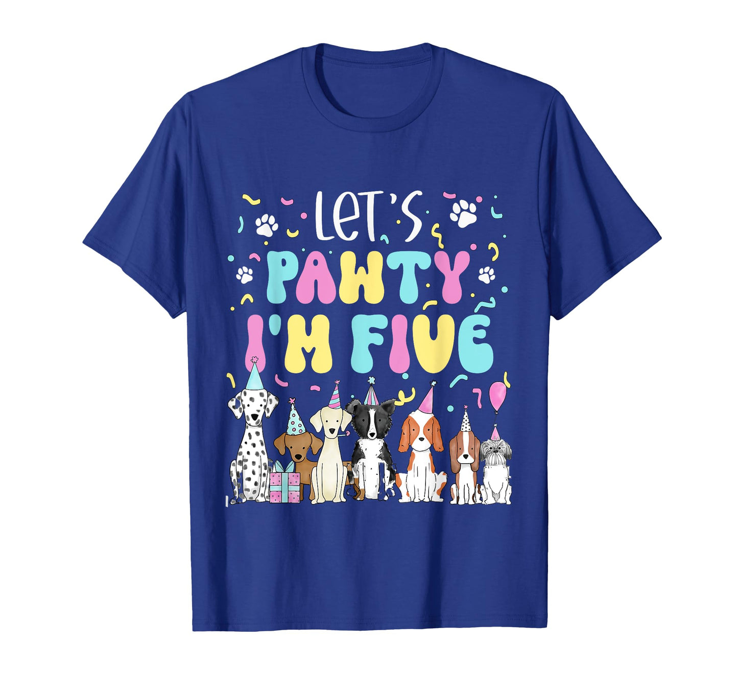 Kids Lets Pawty I'm Five Pet Puppy Dog Theme Birthday Party T-Shirt