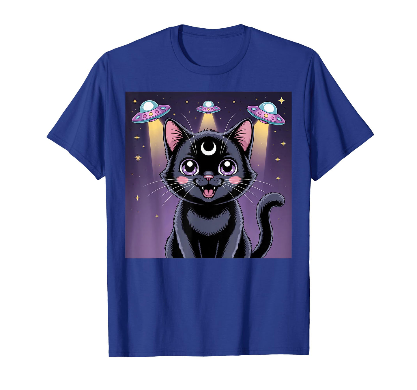 Black Cat Alien UFOs Cute Kawaii Goth Girl Clothes Pink Goth T-Shirt