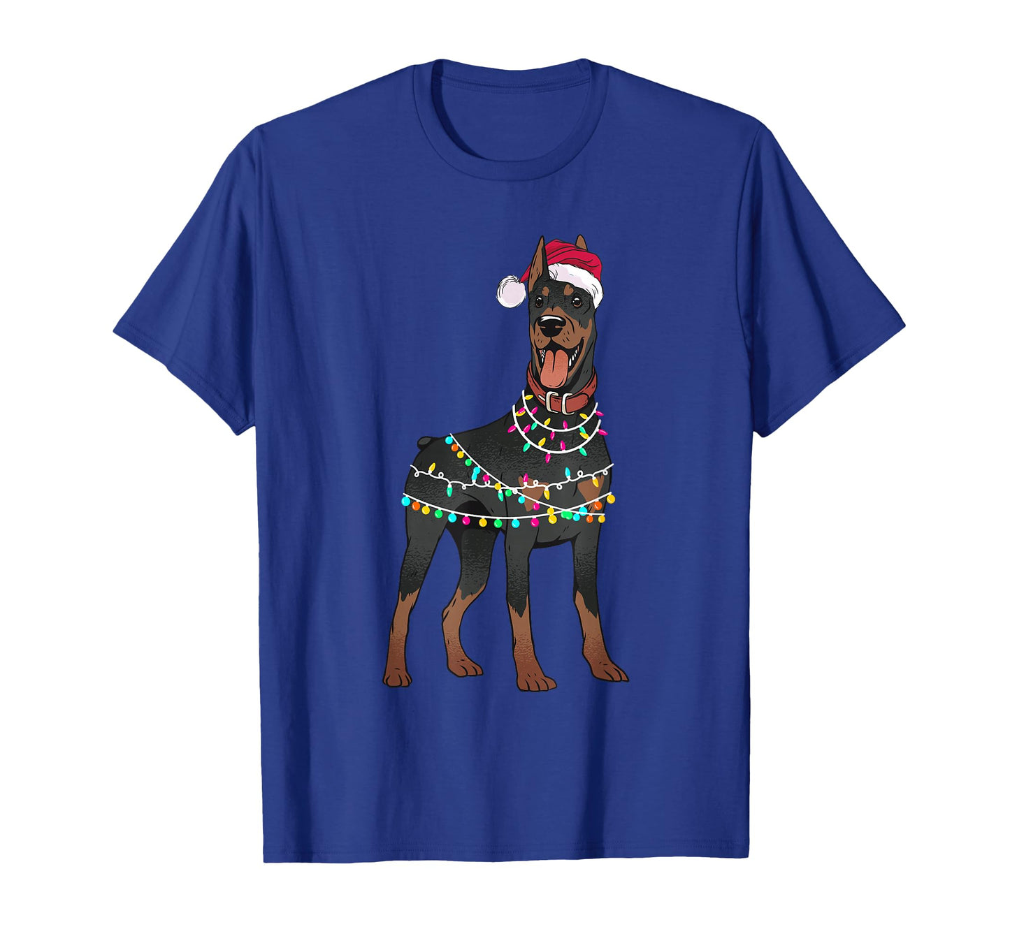 Doberman Santa Christmas Lights Dog T-Shirt