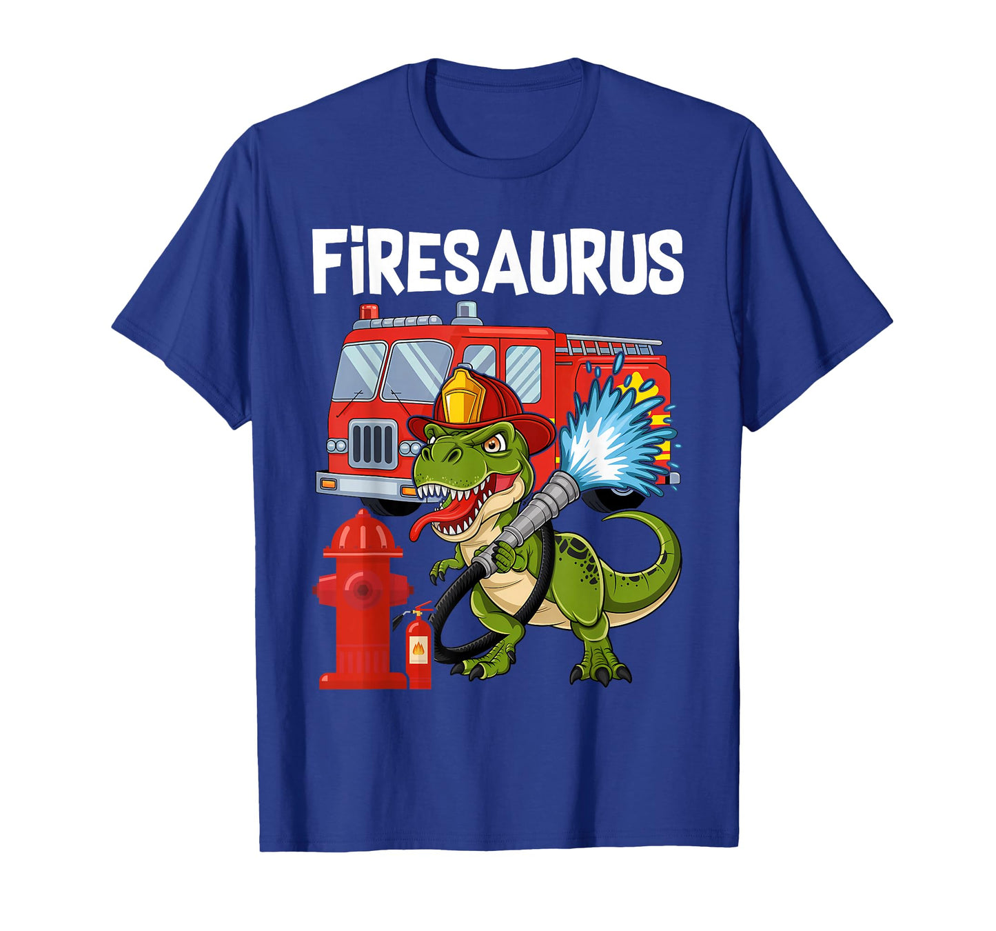 Fire Fighter Saurus Firetruck Fireman Dinosaur T-Shirt