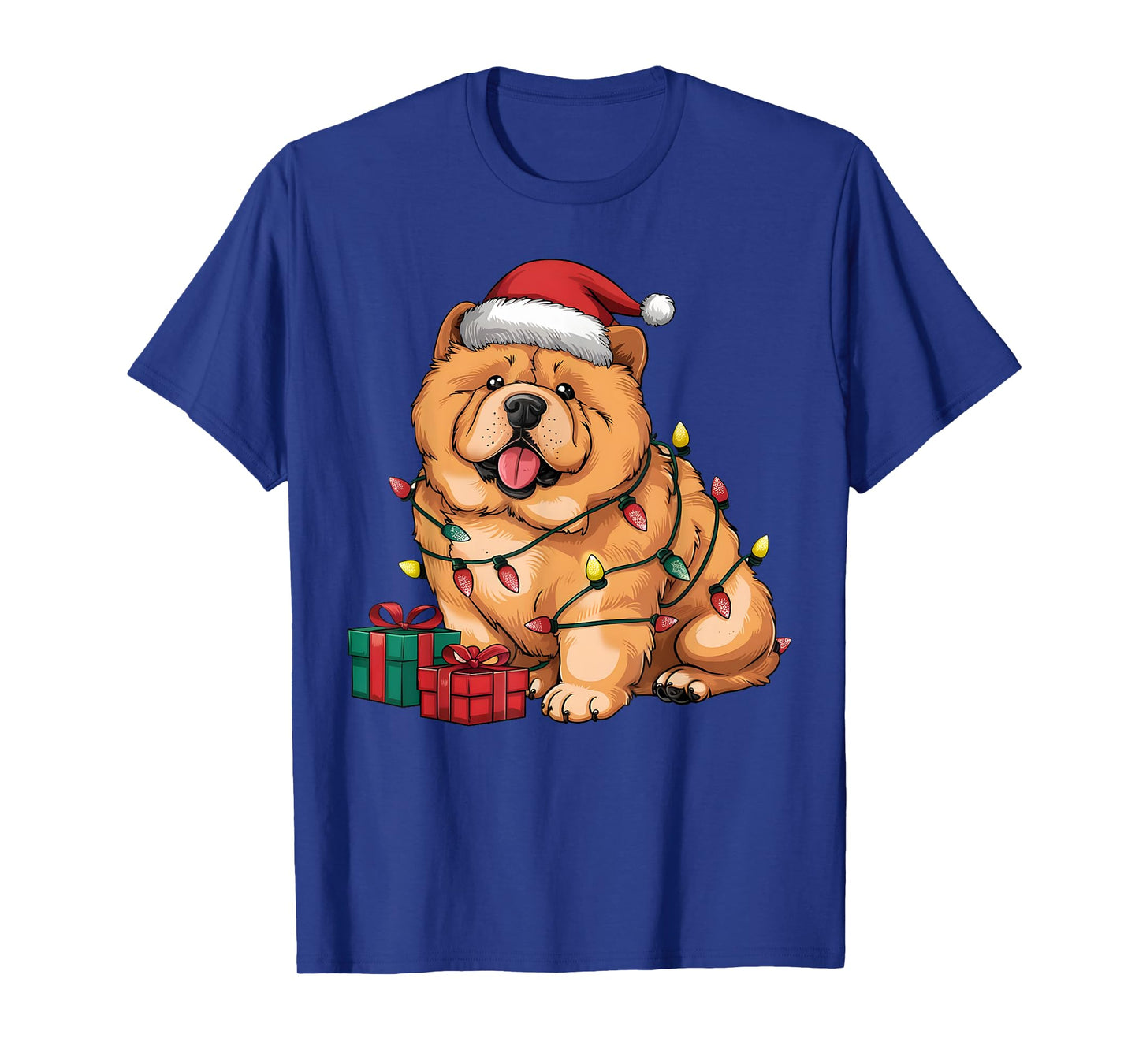 Xmas Lighting Santa Hat Chow Chow Dog Christmas T-Shirt for Men Women Kids