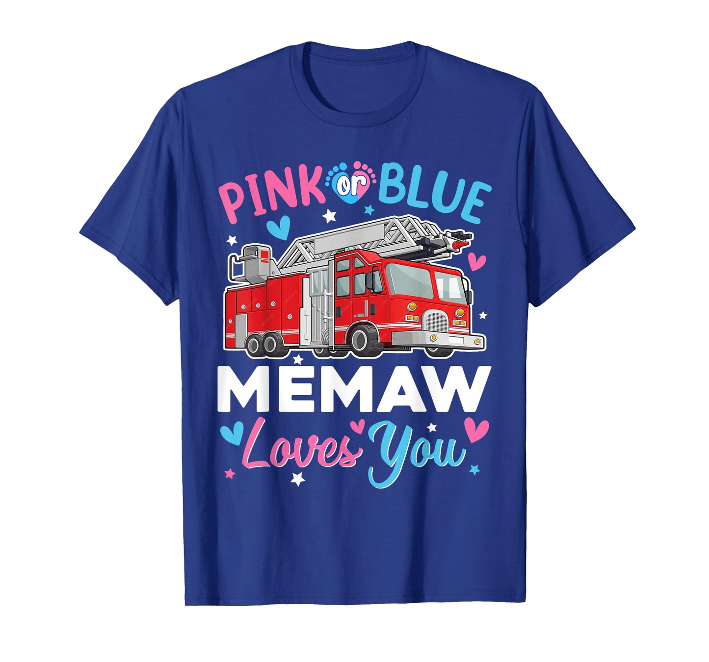 Pink Or Blue Memaw Firefighter Baby Gender Reveal Family T-Shirt
