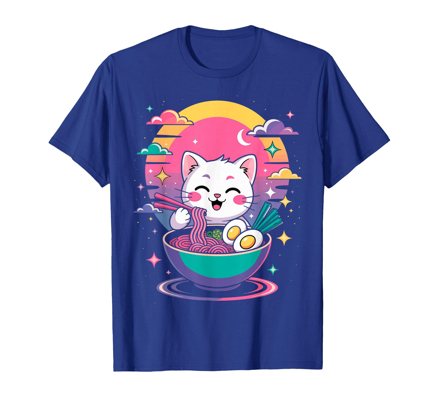 Cute Cat & Ramen Anime Noodle Tee Japanese Kawaii Retro T-Shirt