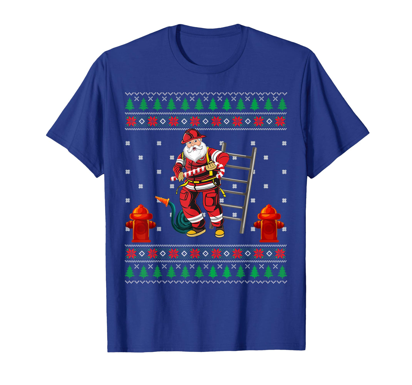 Funny Firefighter Fireman Ugly Christmas Santa Claus Pajama T-Shirt