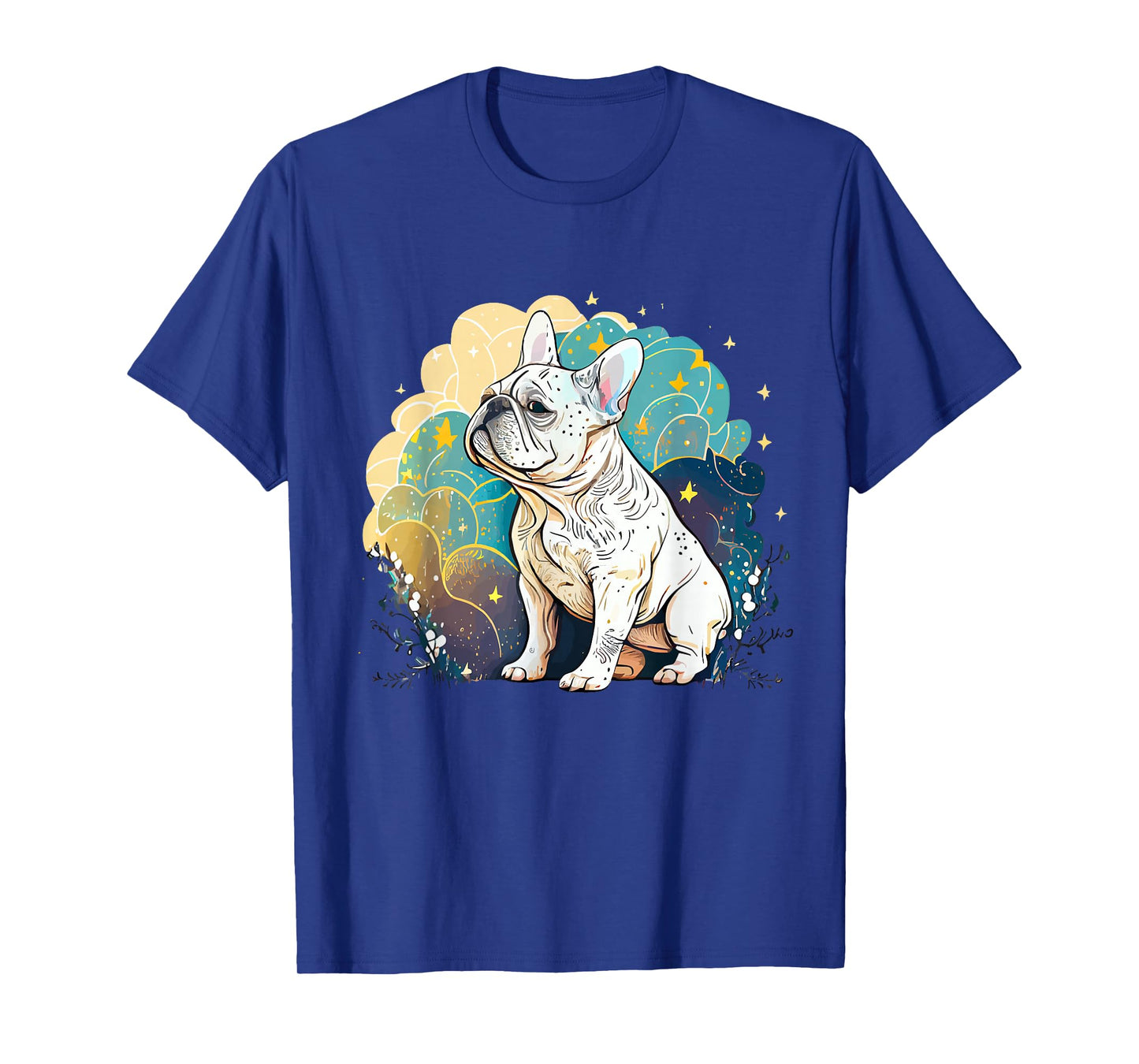 White Frenchie French Bulldog Starry Night Van Gogh Colorful T-Shirt