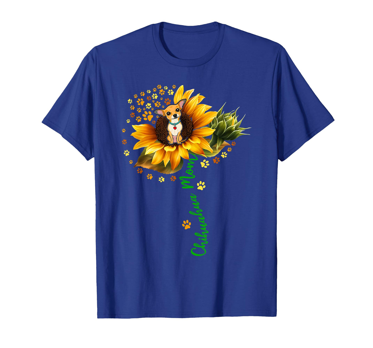 Chihuahua Mom Funny Chihuahua On Sunflower Dog Paws Flower T-Shirt for Men Women Girls Kids