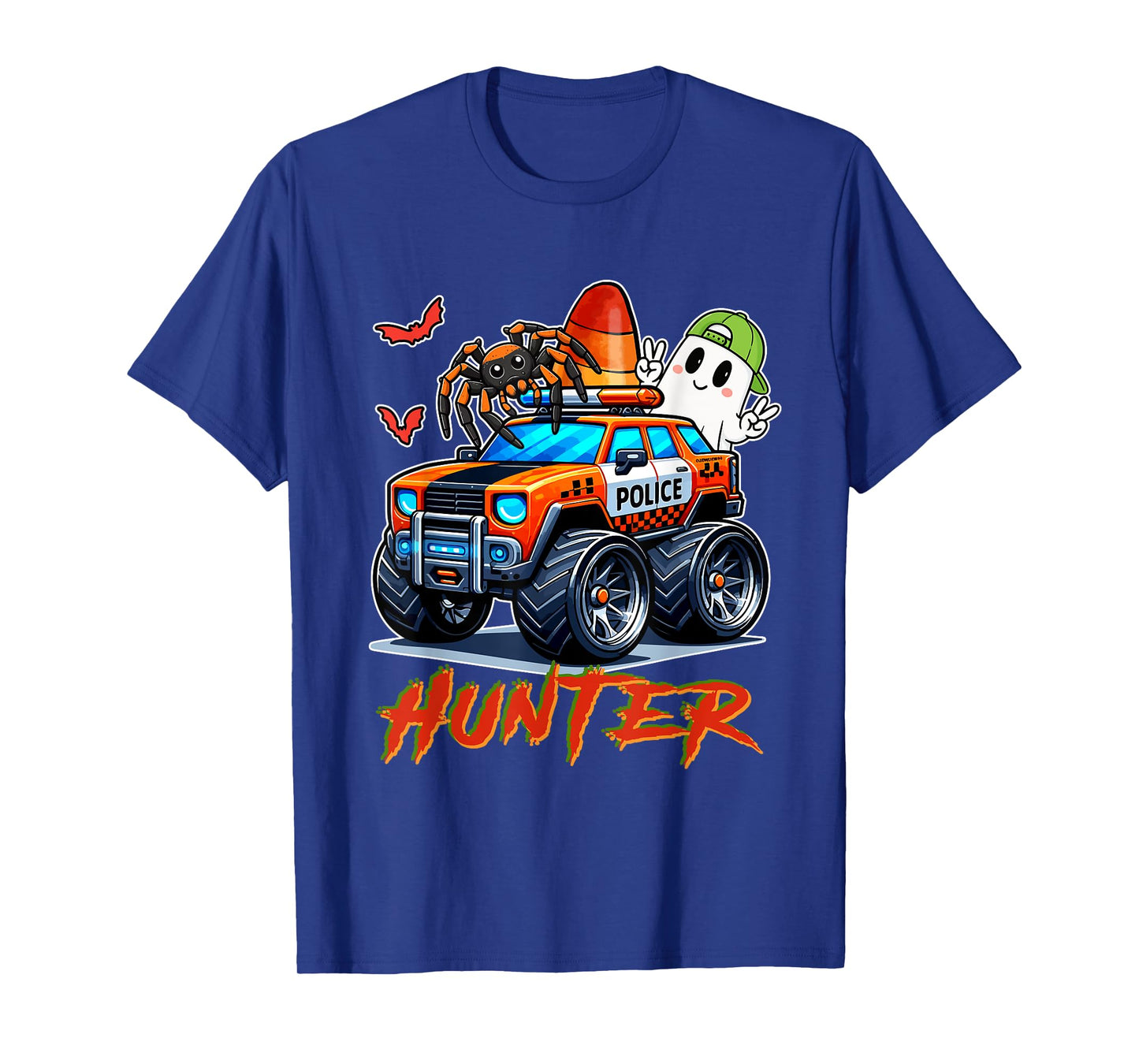 Hunter Costume Halloween Spider Cute Boo Ghost On Police Car T-Shirt