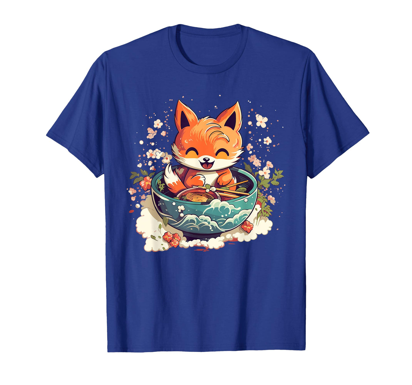 Kawaii Fox Eating Ramen - Ramen Noodle Lovers - Fox-Themed T-Shirt