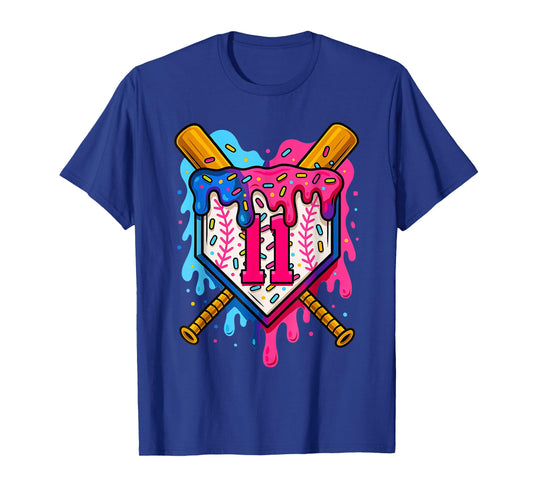 11th Baseball Birthday Ice Cream Drip Boys Girls 11 Years T-Shirt