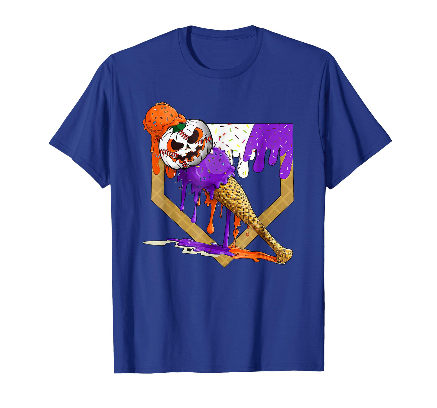 Retro Home Plate Pumkin Baseball Ice Cream Halloween T-Shirt