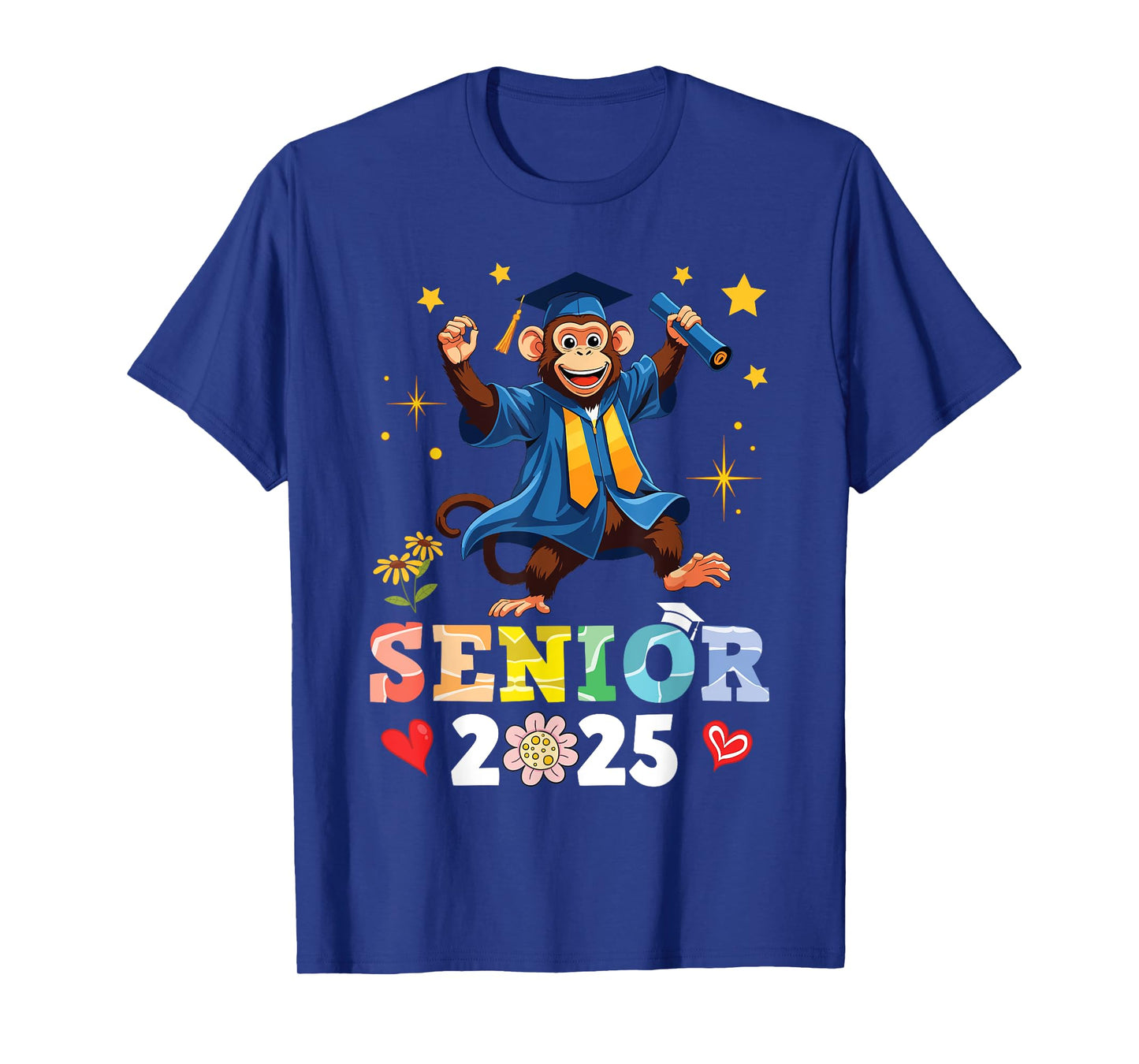 Cute Monkey Senior 2025 Graduation School College University T-Shirt