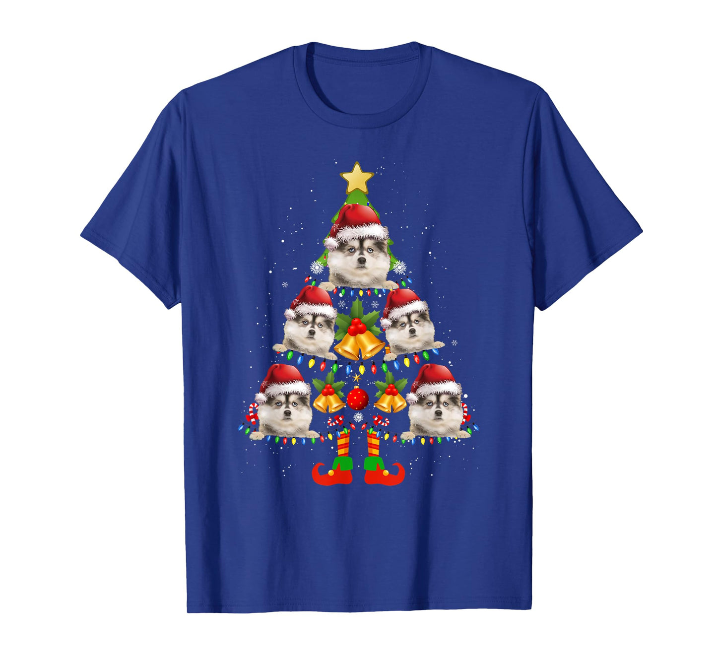 Funny Pomsky Christmas Lights Tree Dog Lover Xmas T-Shirt