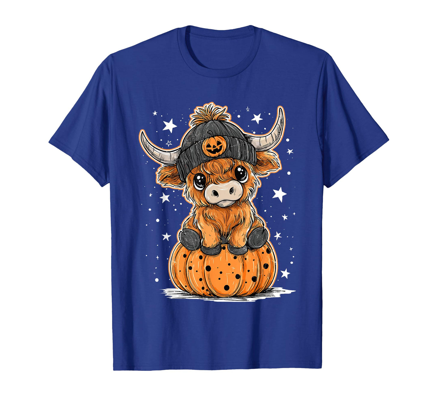 Cute Pumpkin Highland Cow Halloween Highland Cow Lover Farm T-Shirt
