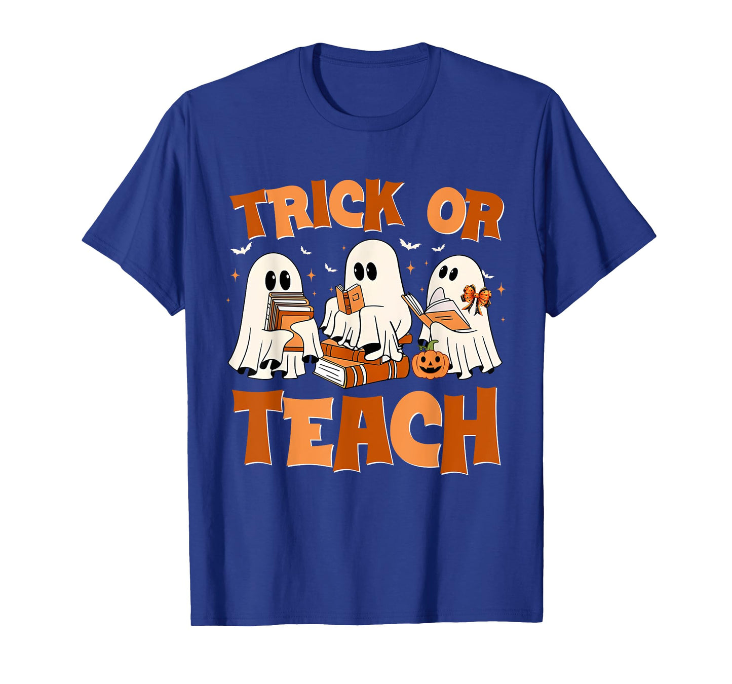 Trick Or Teach Groovy Floral Ghost Teacher Halloween Ghost T-Shirt