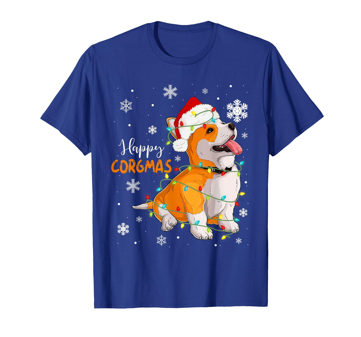 Corgi Christmas Tree Light Santa Hat Dog Gift Kid Girl Women T-Shirt