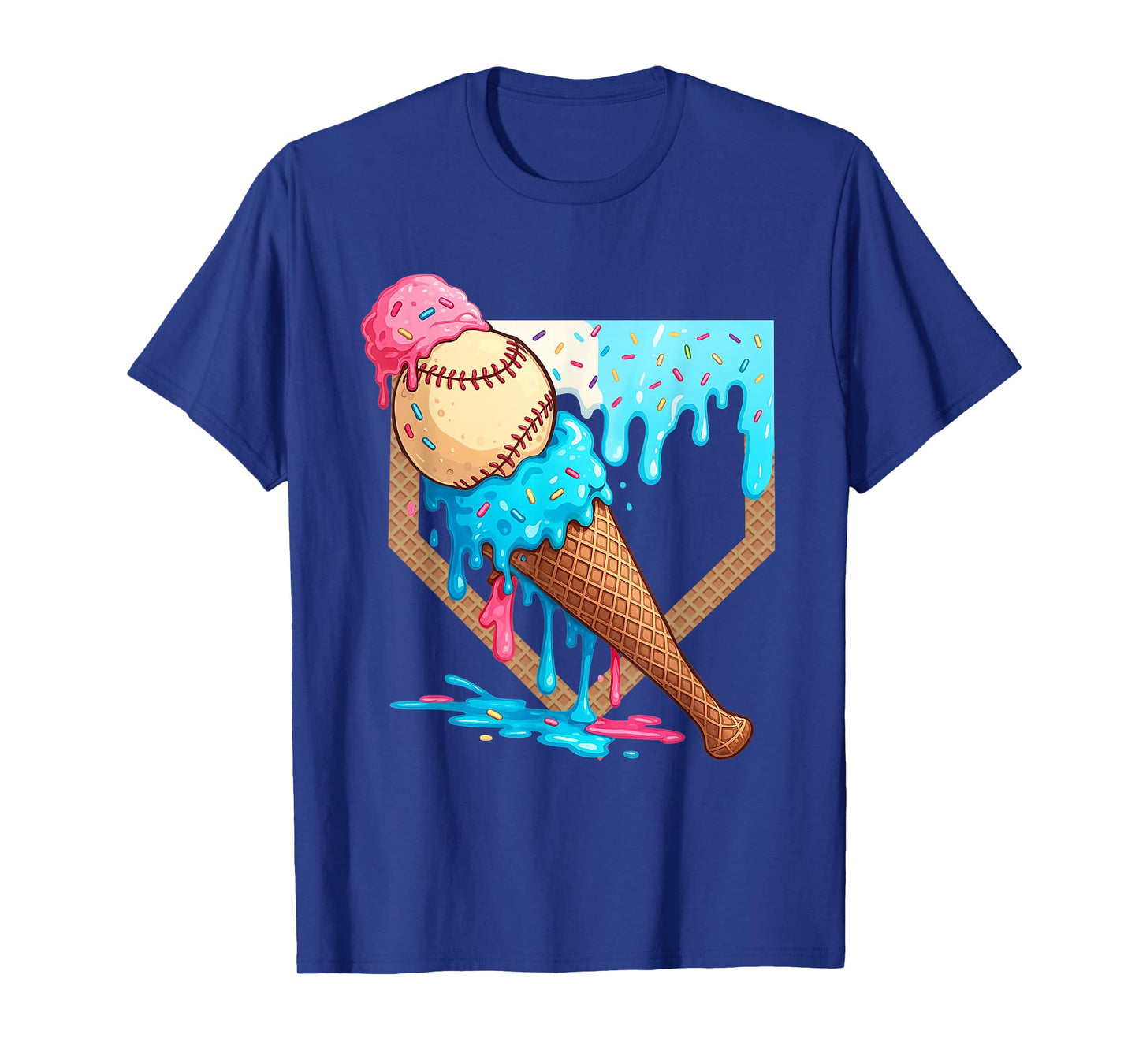 Ice-Cream Drip Baseball Boys Game Day Home Plate Dripping T-Shirt