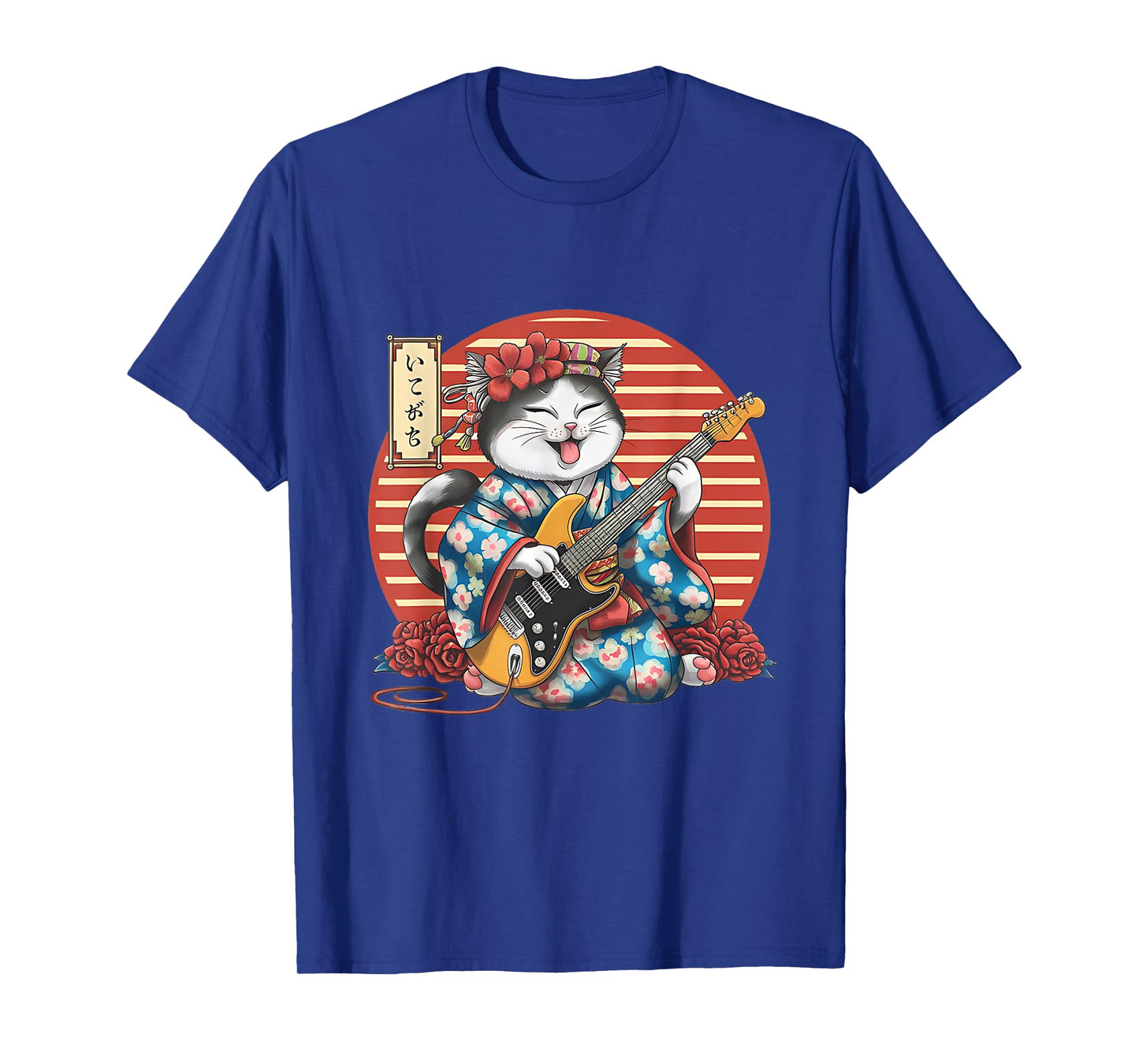 Japanese Samurai Cat Guitar Kawaii Kimono Manga T-Shirt