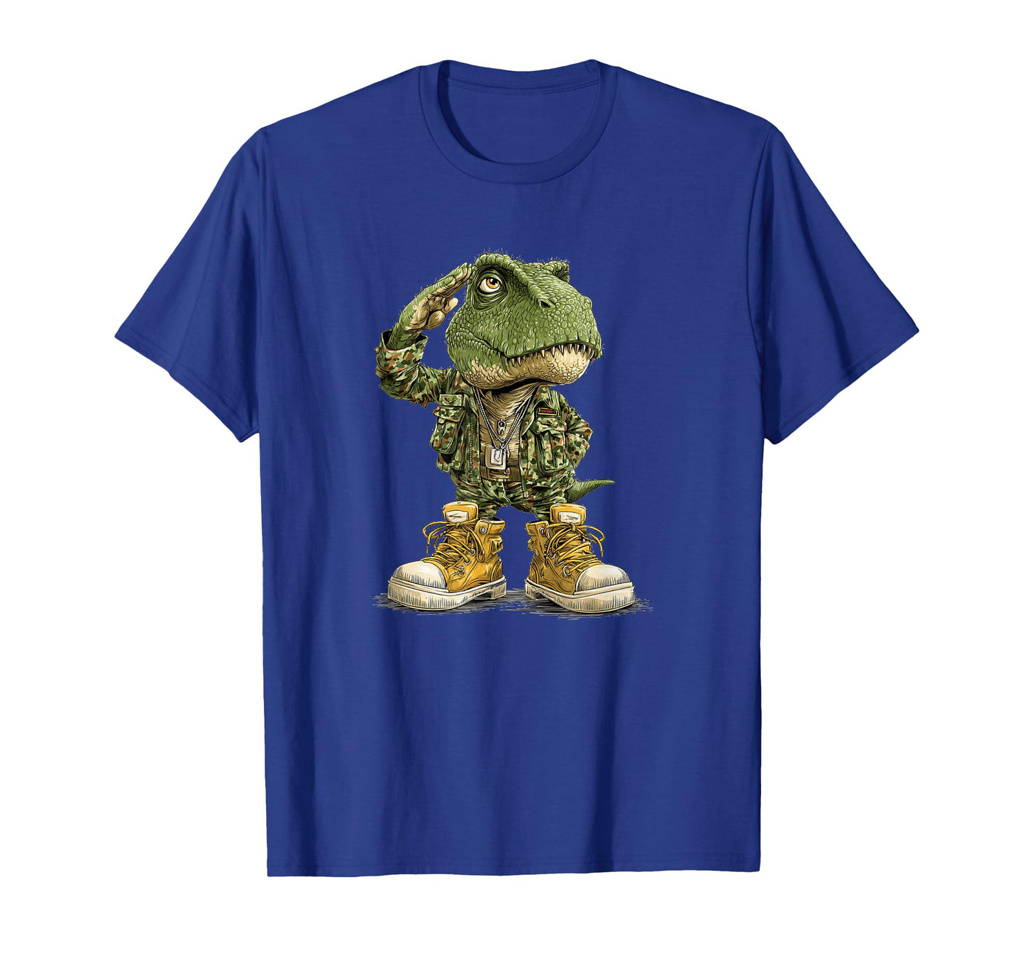 Saluting Military Dinosaur Look T-Shirt