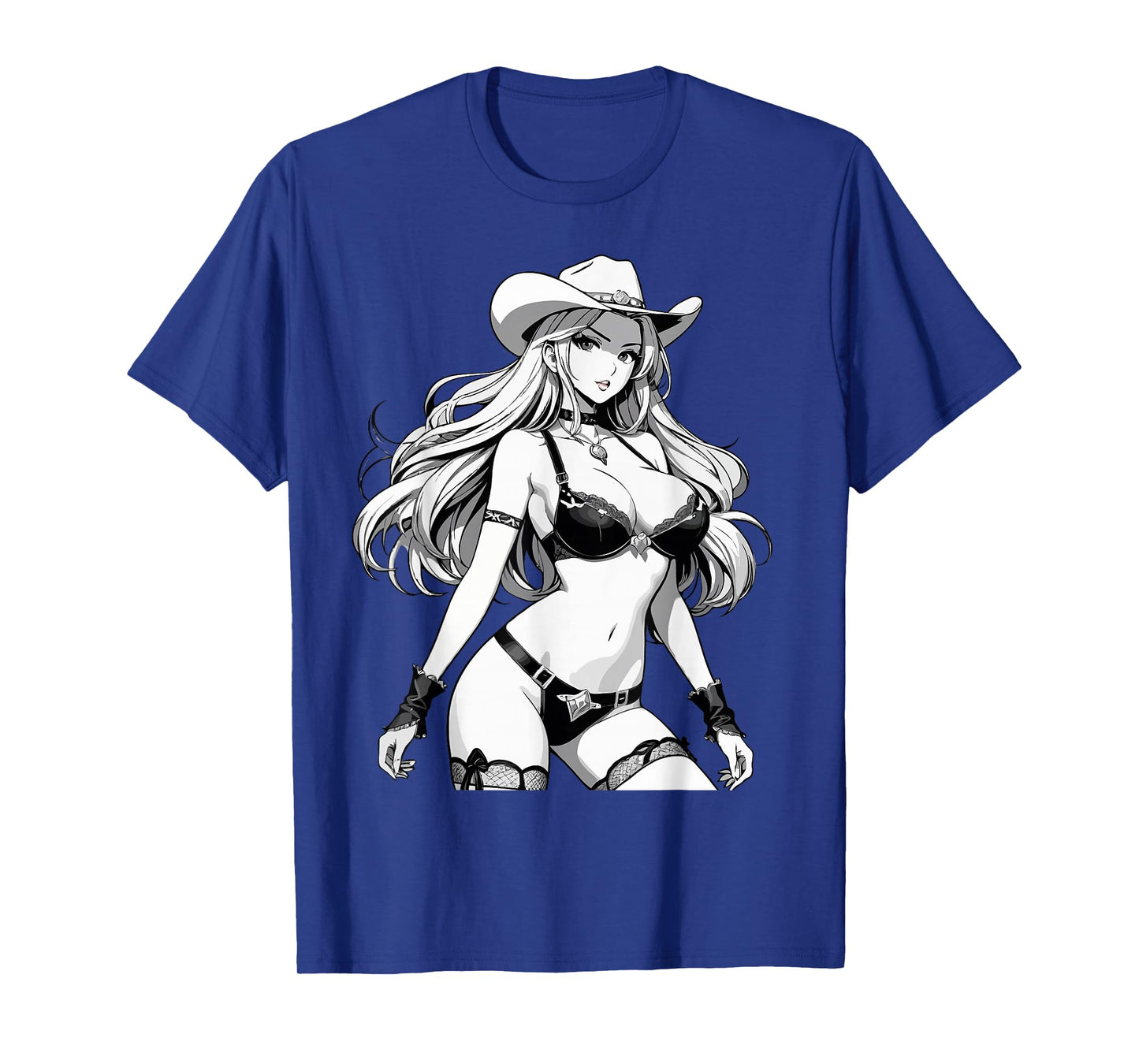 Sexy Waifu Anime Cowgirl Japanese in Black and White Art T-Shirt