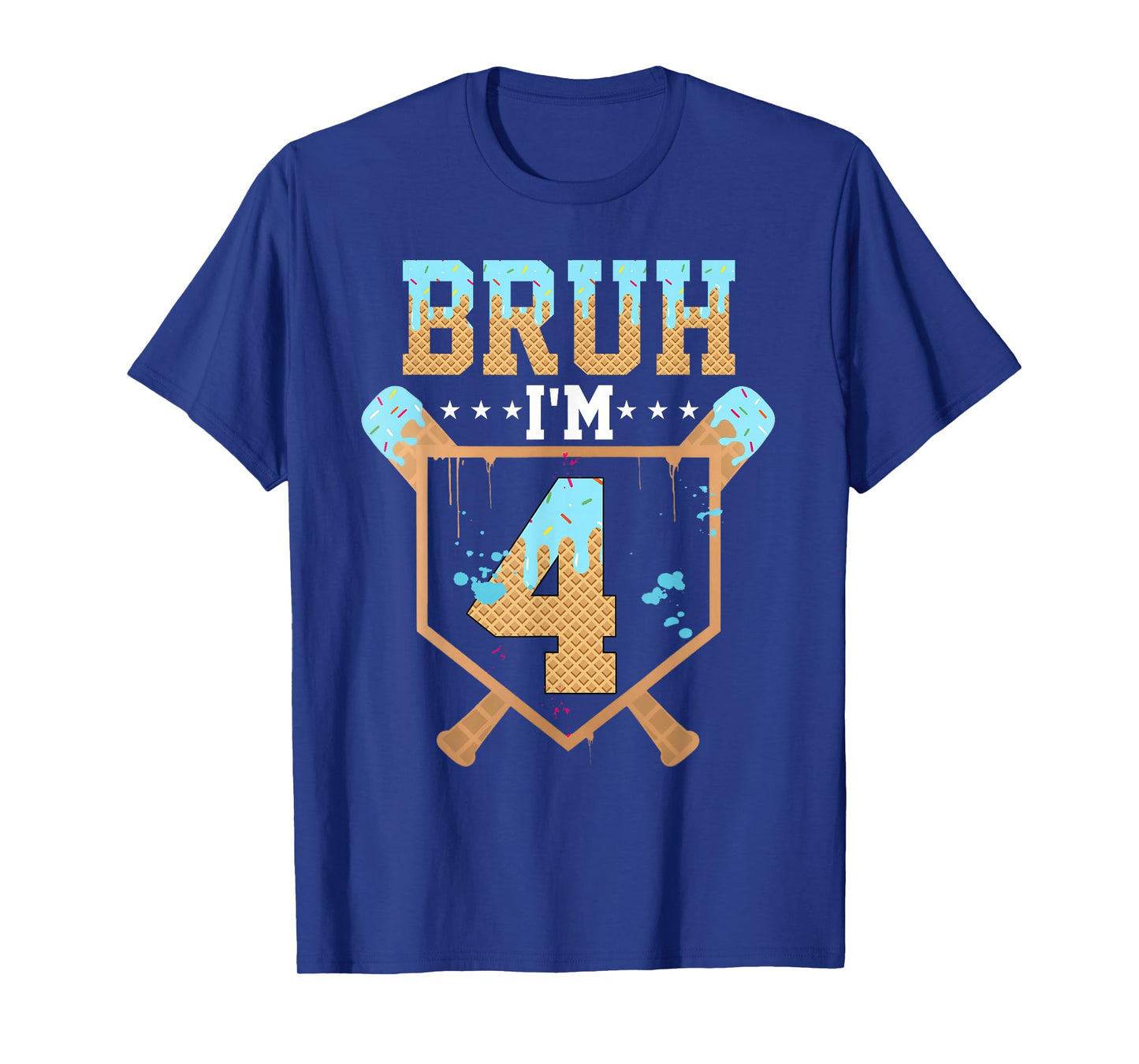 Bruh 4th Birthday Boy Baseball Ice Cream Drip 4 Year Old Boy T-Shirt