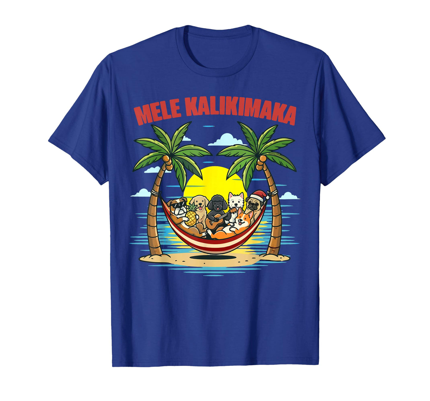 Funny Hawaiian Mele Kalikimaka Dogs Celebrating Christmas T-Shirt