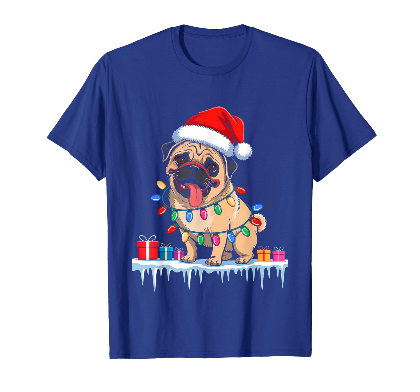 Pug Dog Tree Christmas Lights Funny Xmas Pajamas Dog Lover T-Shirt