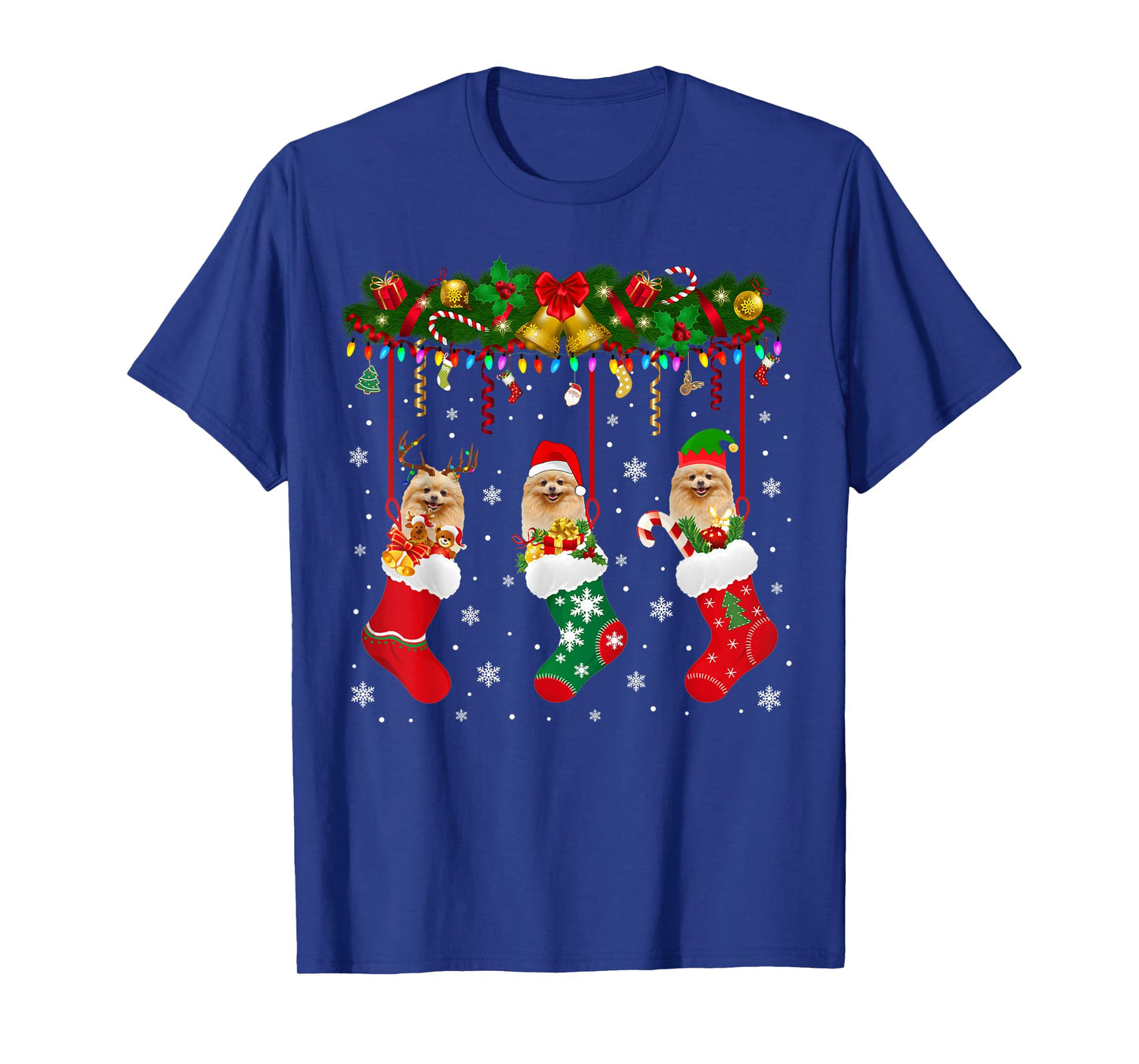 Pomeranian In Sock Xmas Reindeer Santa ELF Dog T-Shirt