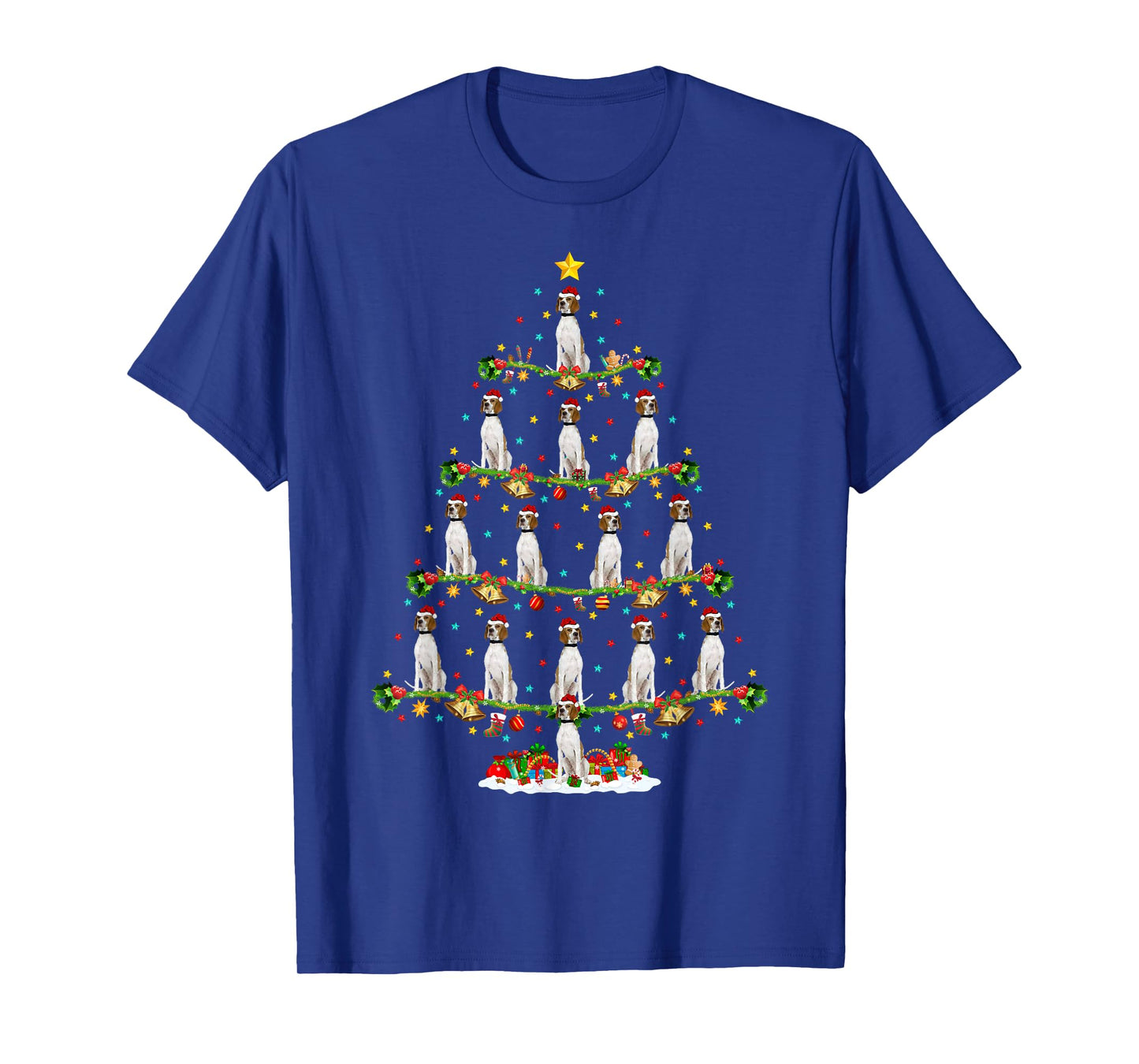 Xmas Tree Lighting Santa English Pointer Dog Christmas T-Shirt