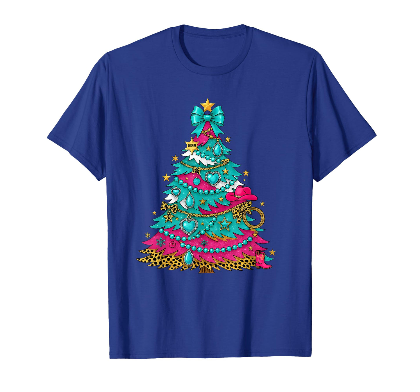 Cowgirl Christmas Tree Turquoise Pink Western Holiday Design T-Shirt