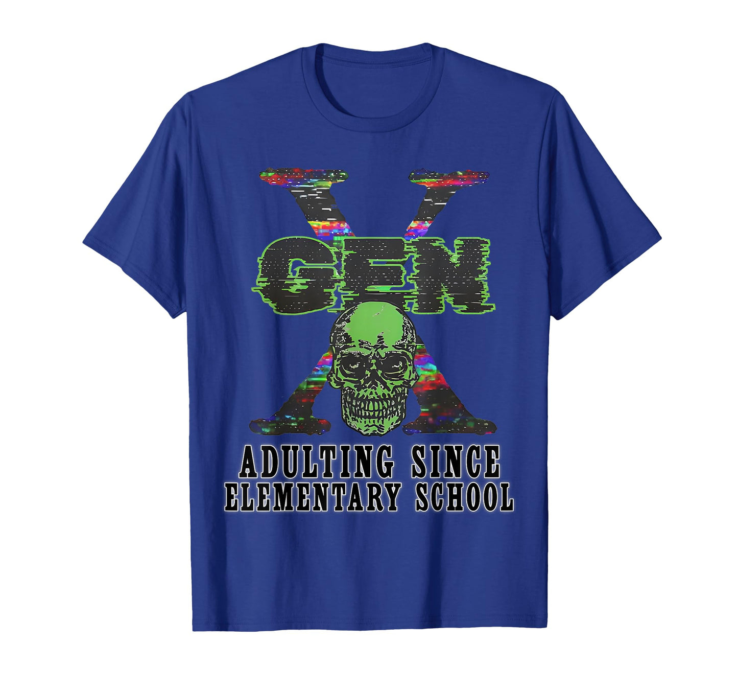 Gen X Adulting Since Elementary School Funny Skull Vintage T-Shirt