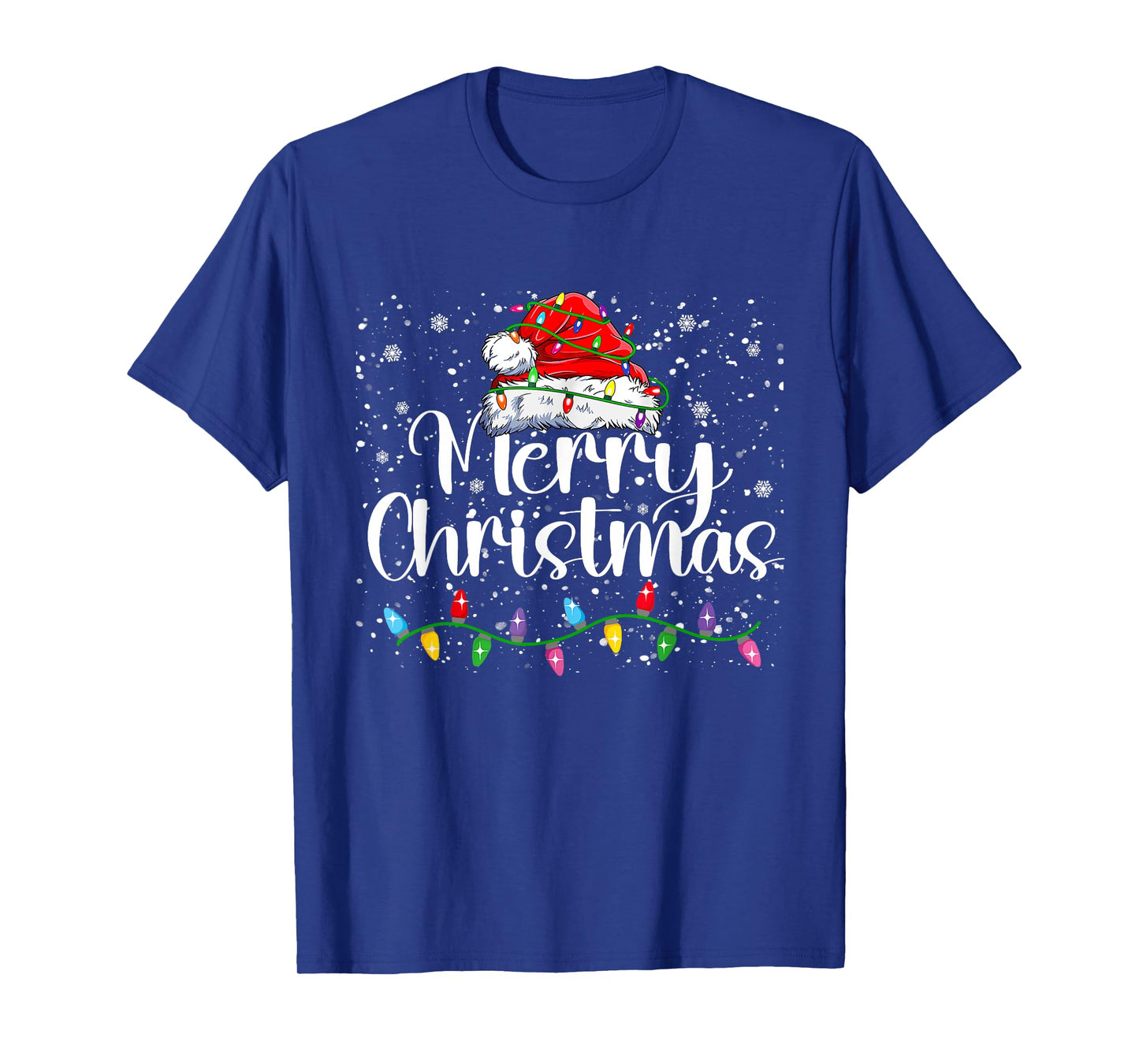 Merry Christmas Lights Red Santa Hat Xmas Family Men Women T-Shirt