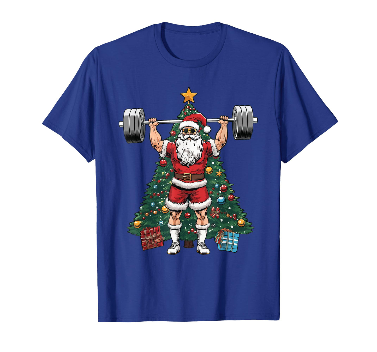 Funny Santa Weightlifting Clean Jerks Workout Christmas T-Shirt