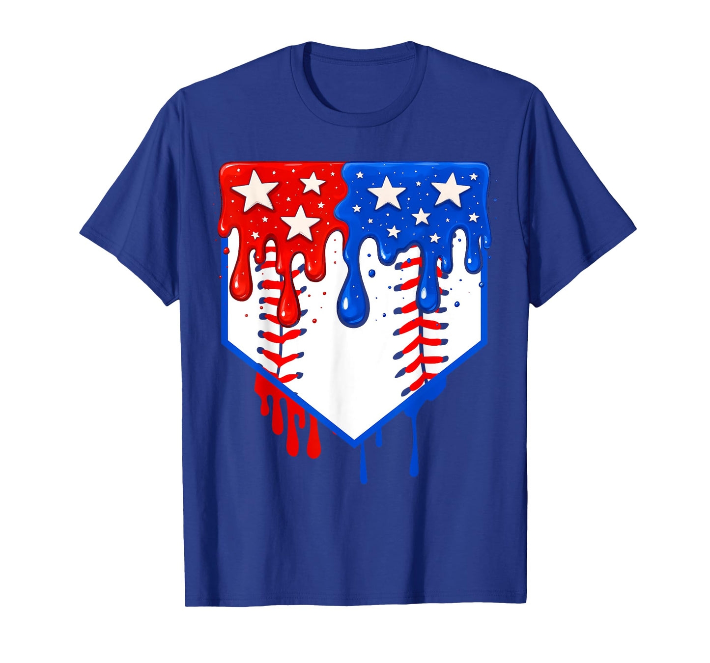 Baseball Drip American Flag Home Plate 4th Of July Patriotic T-Shirt