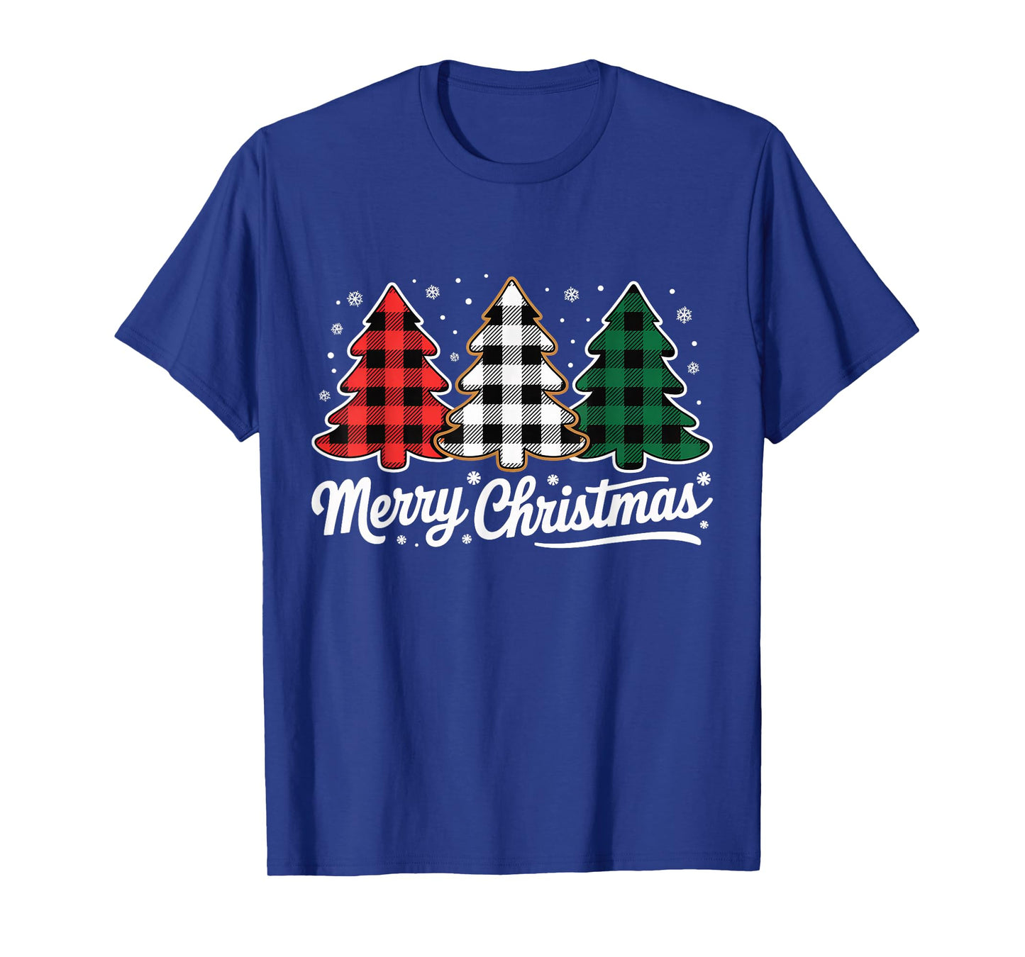 Merry Christmas Tree Xmas Buffalo Plaid Red White Green T-Shirt