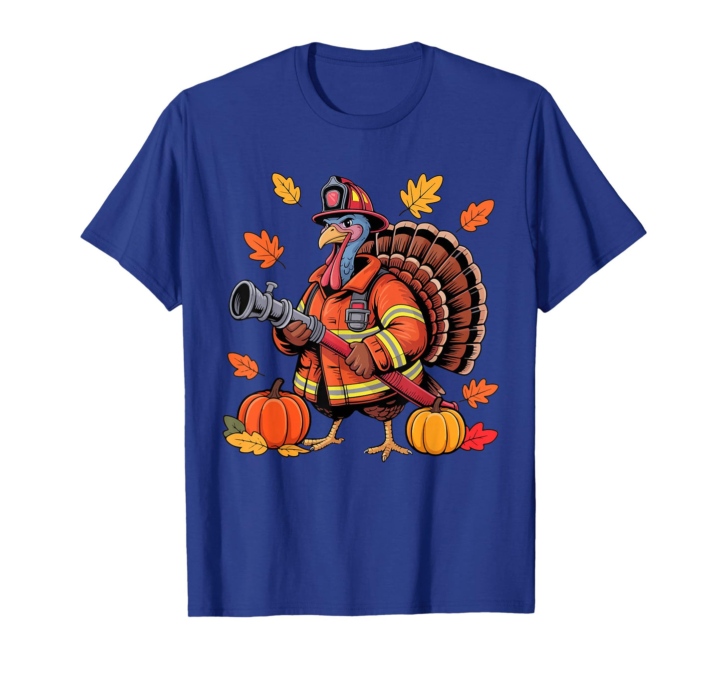 Firefighter Job Thanksgiving Turkey Fall Leaves Pumpkins T-Shirt