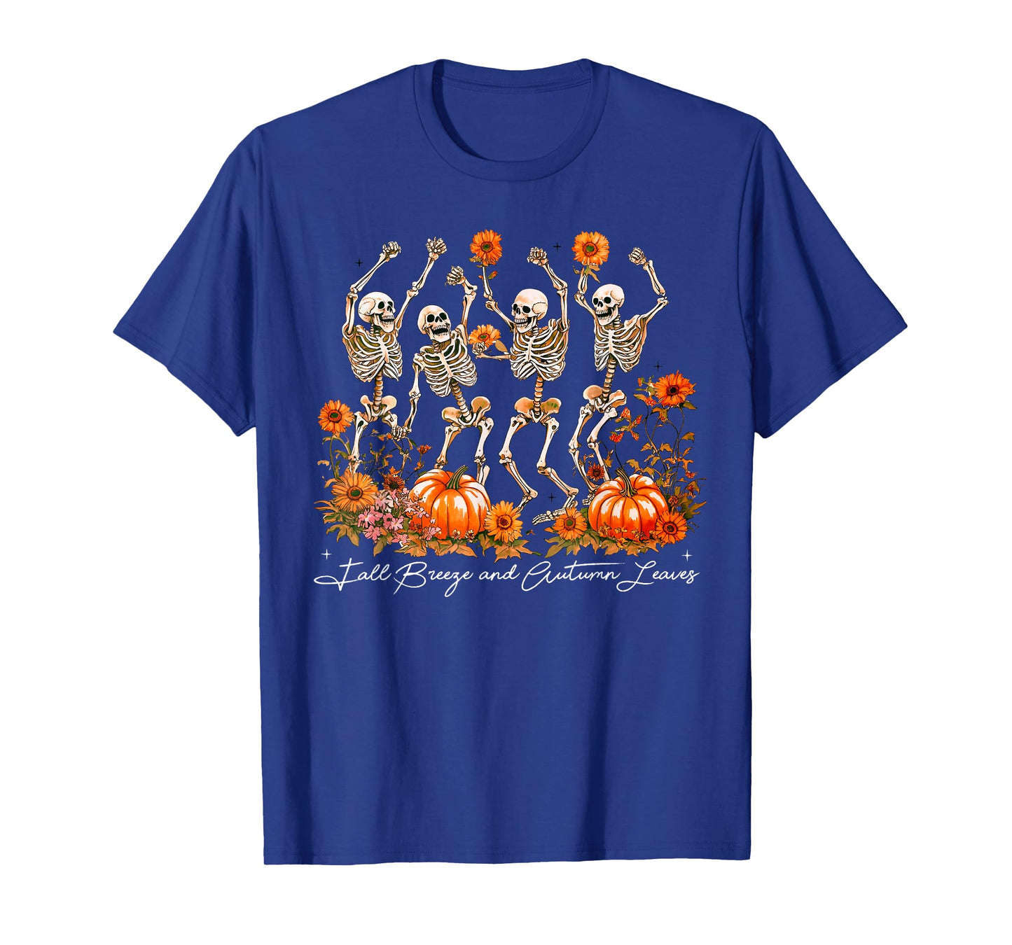 Fall Brezee And Autumn Leaves Skeleton Dancing Pumpkin Funny T-Shirt