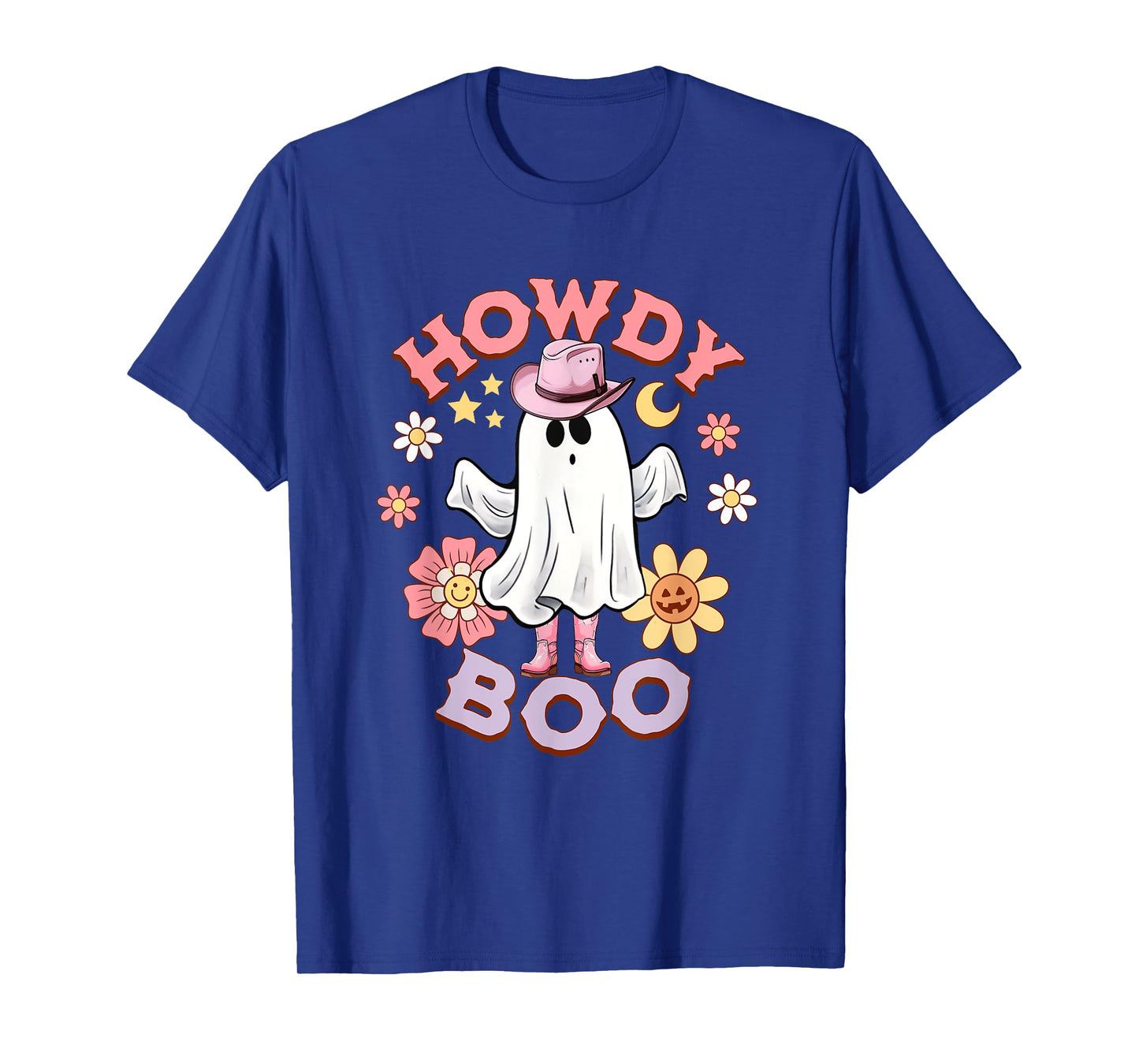 Howdy Boo funny ghost pink boots womens western halloween T-Shirt