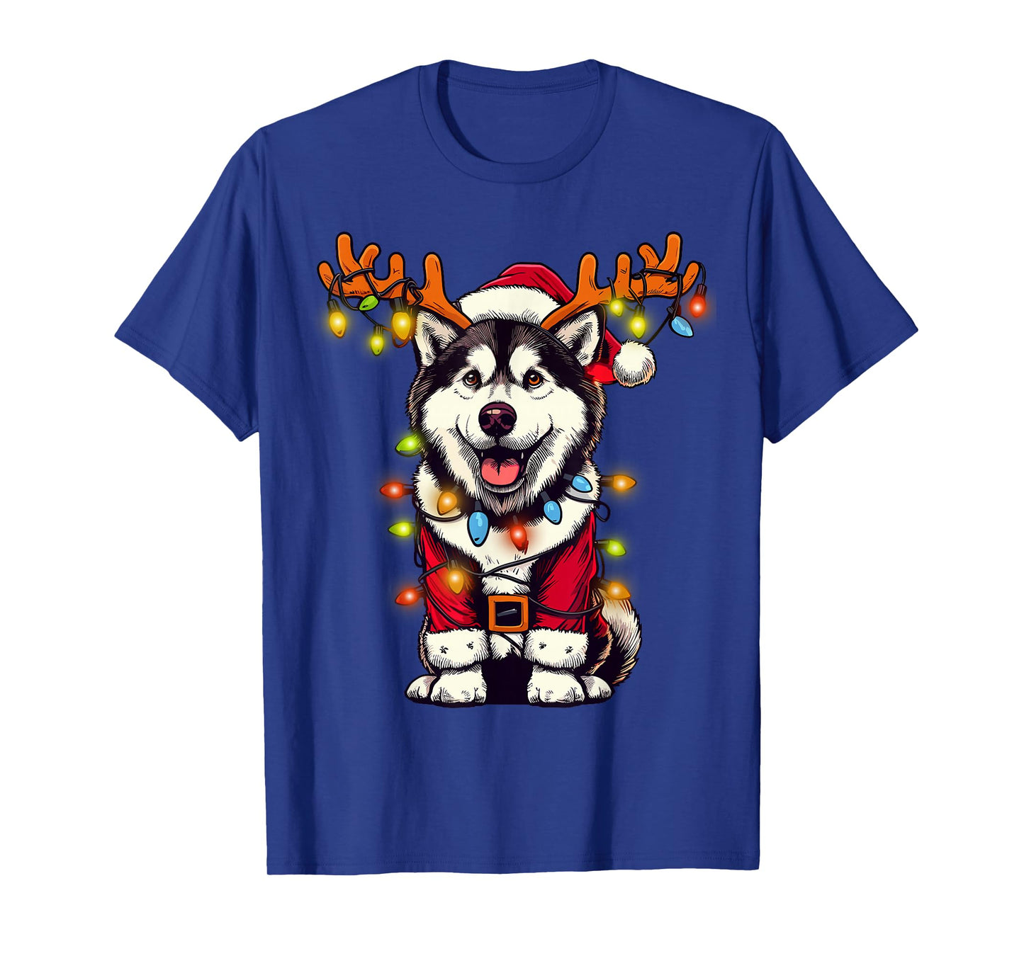 Funny Siberian Husky Christmas Tree Lights, Santa Dog T-Shirt