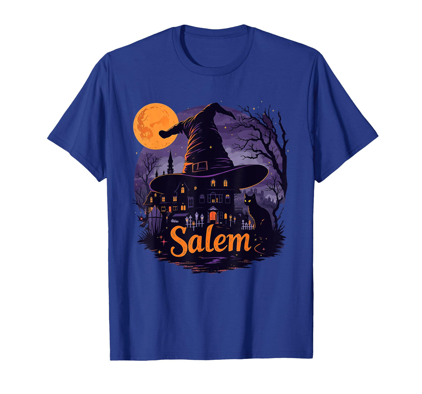 Vintage Salem Massachusetts Halloween Skyline Cityscape T-Shirt