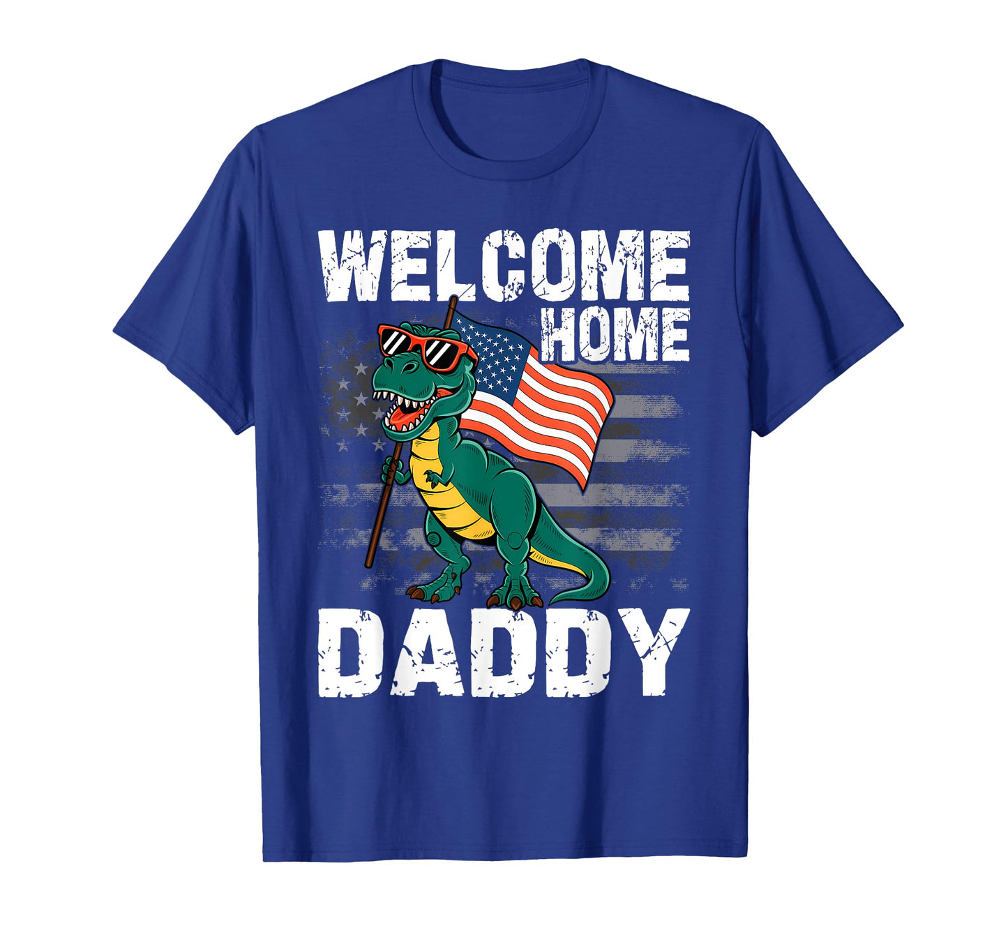 Kids Welcome Home Daddy Dinosaur T-Rex American Flag T-Shirt