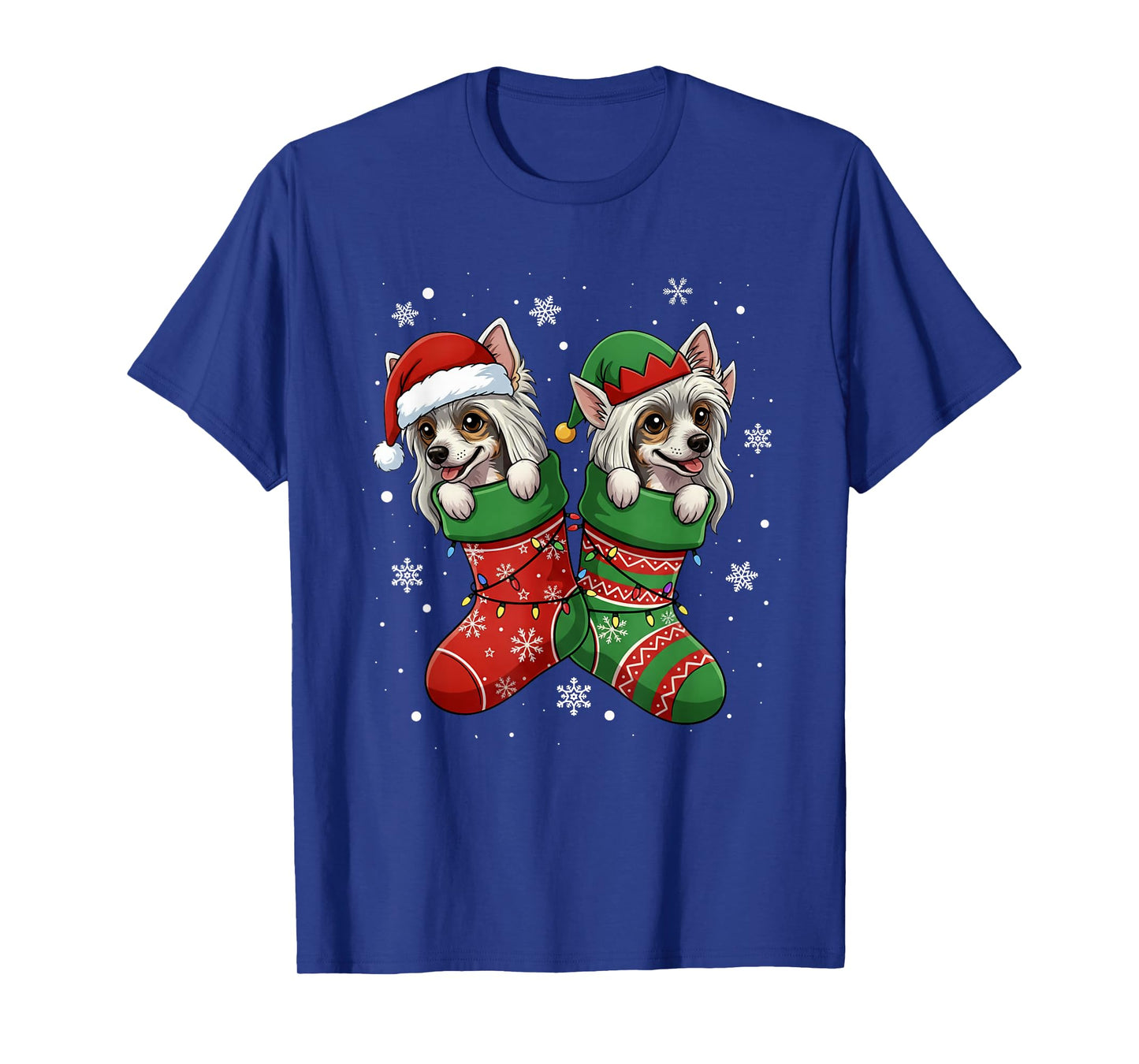 Santa ELF Chinese Crested Dog in Christmas Socks Men Women T-Shirt