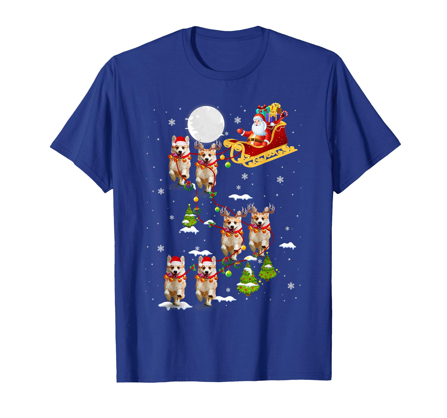 Santa Riding Corgi Sleigh Christmas Corgi Reindeer T-Shirt