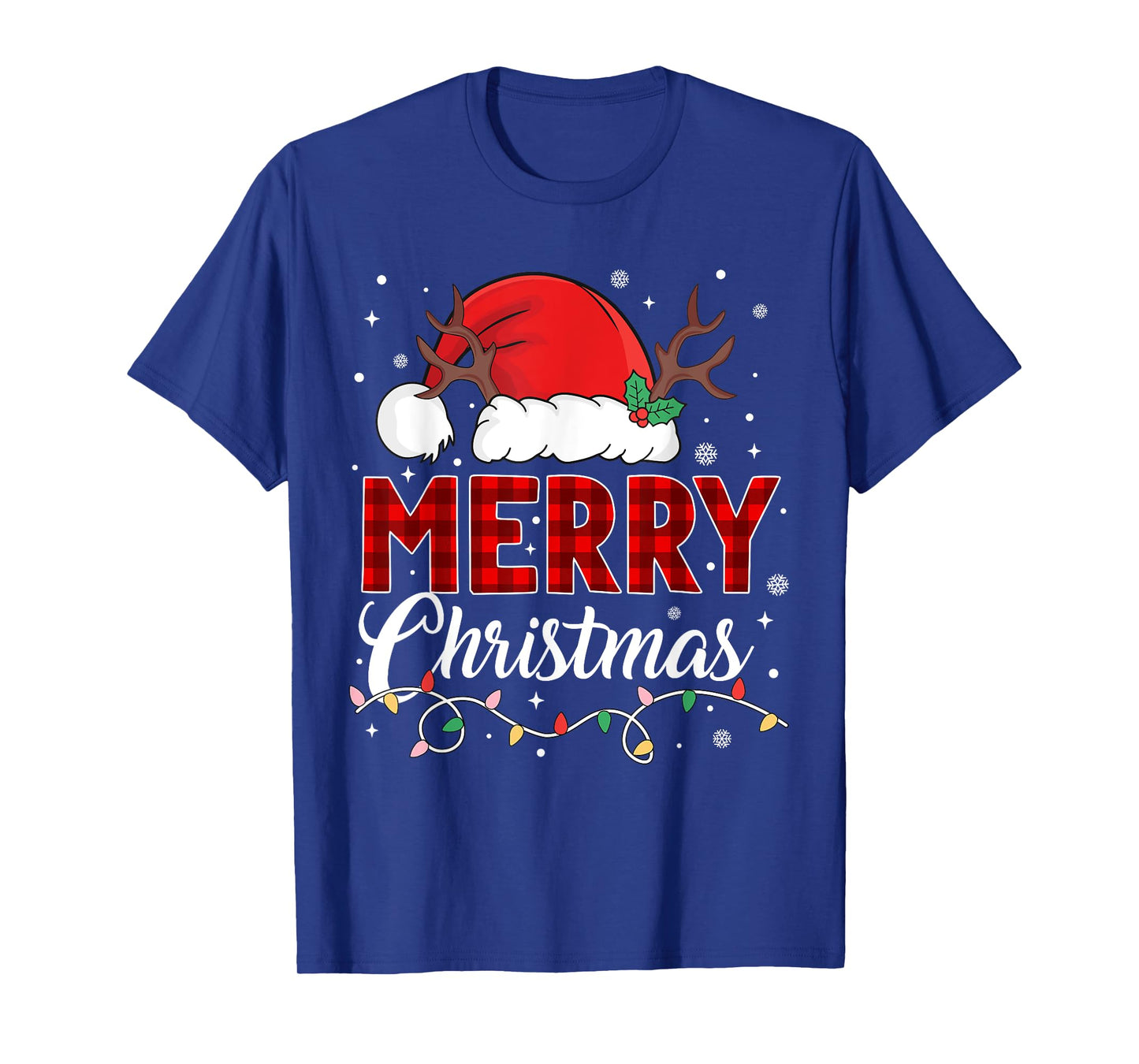 Merry Christmas Lights Red Santa Hat Xmas Family Men Women T-Shirt