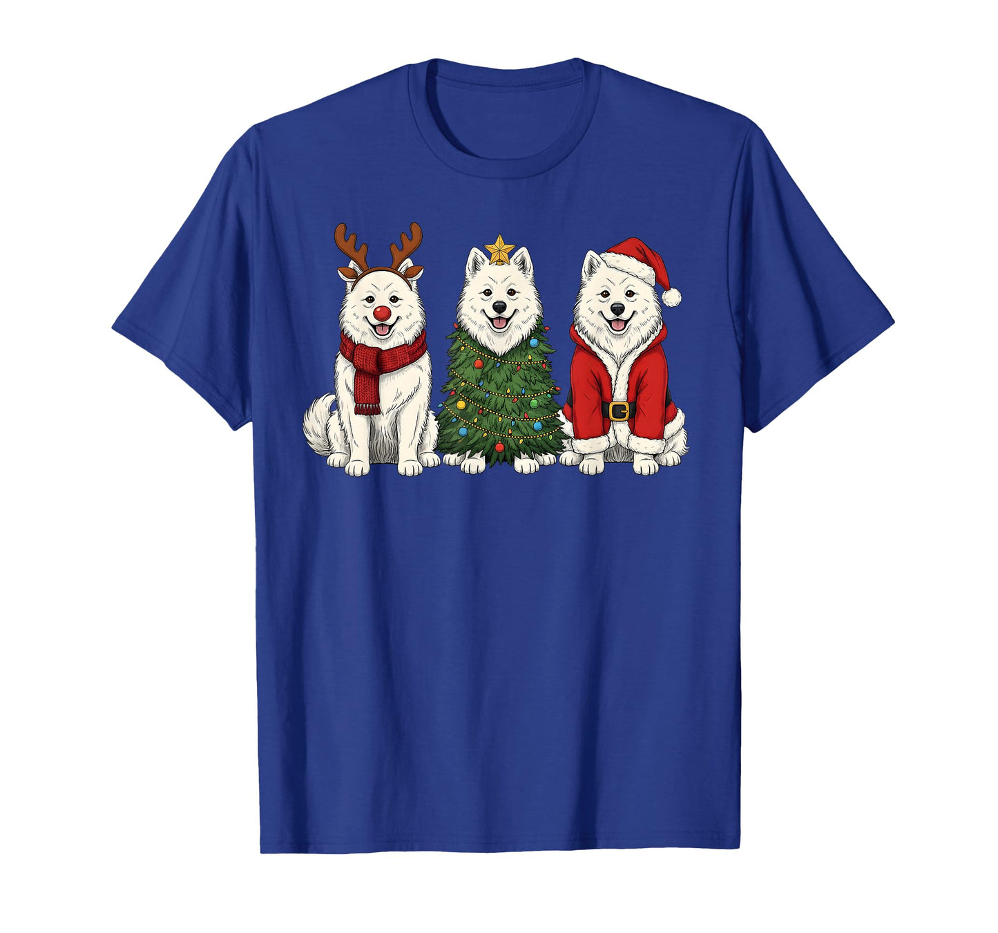 Retro Christmas Samoyed Santa Reindeer Dog Lover T-Shirt