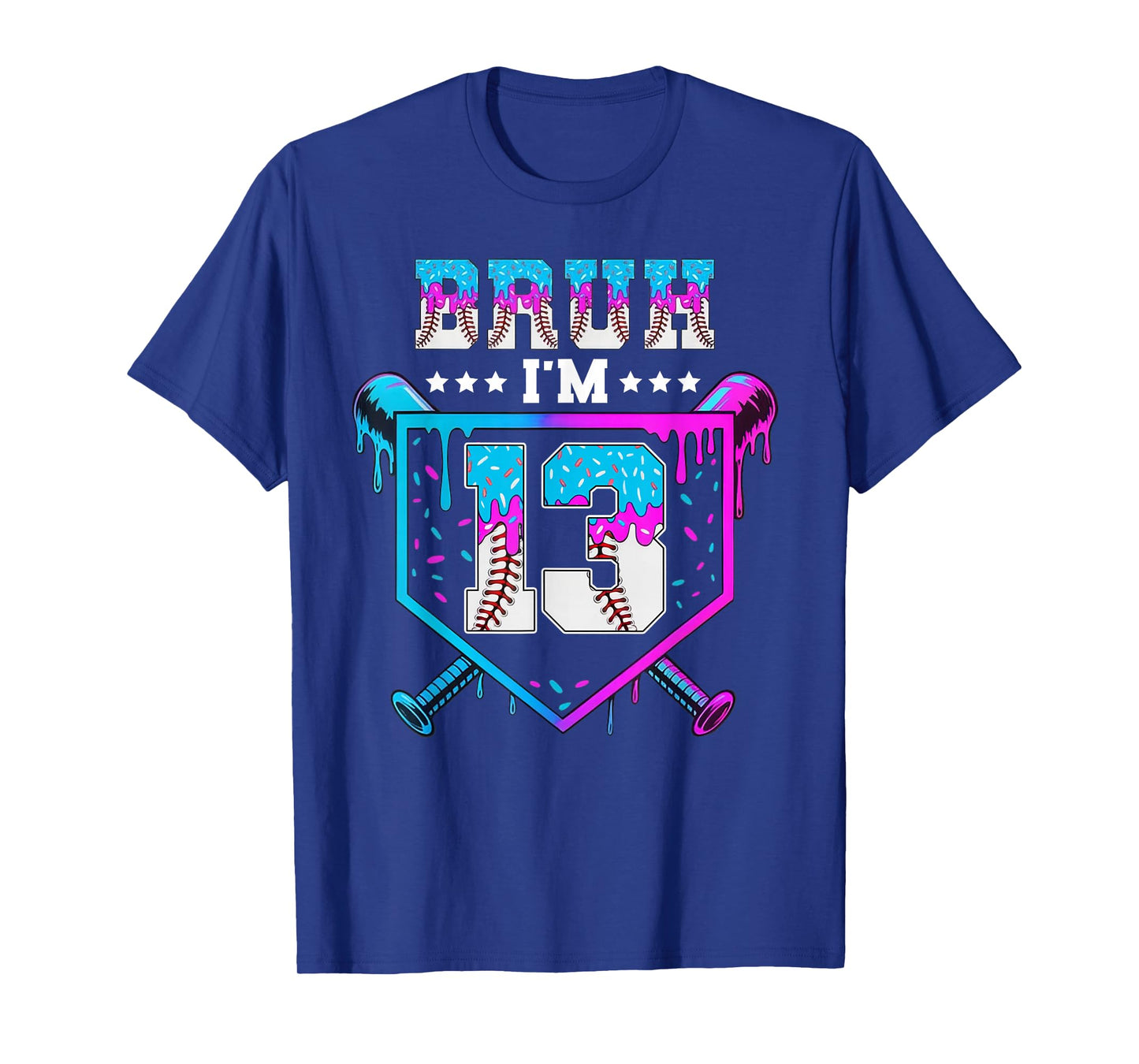 Bruh 13th Birthday Boy Baseball Ice Cream Drip 13 Year Old T-Shirt