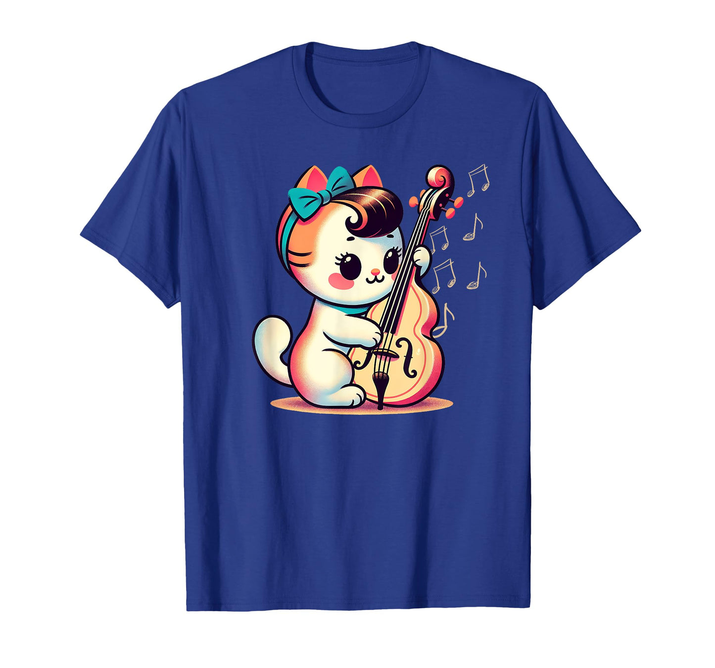 A Cute Retro Cat Playing The Double Bass T-Shirt
