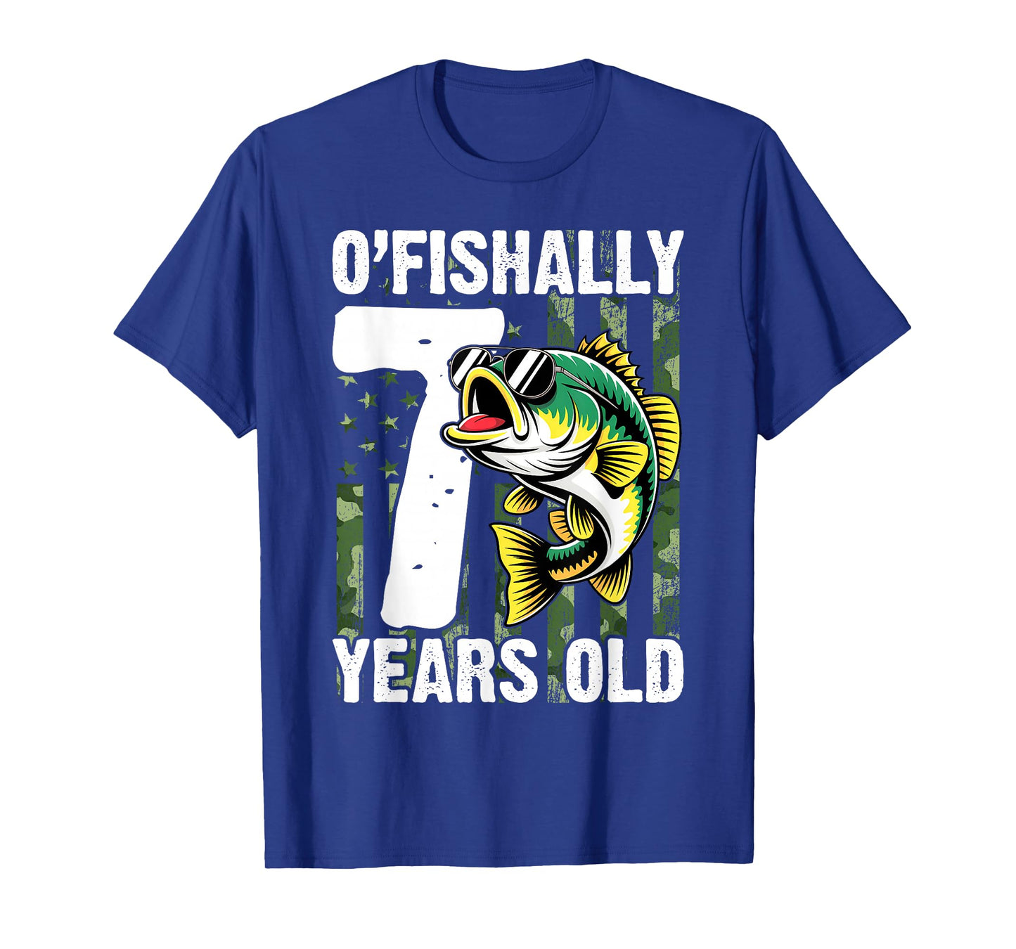 Ofishally 7 Year Old 7th Birthday US Flag Fishing T-Shirt