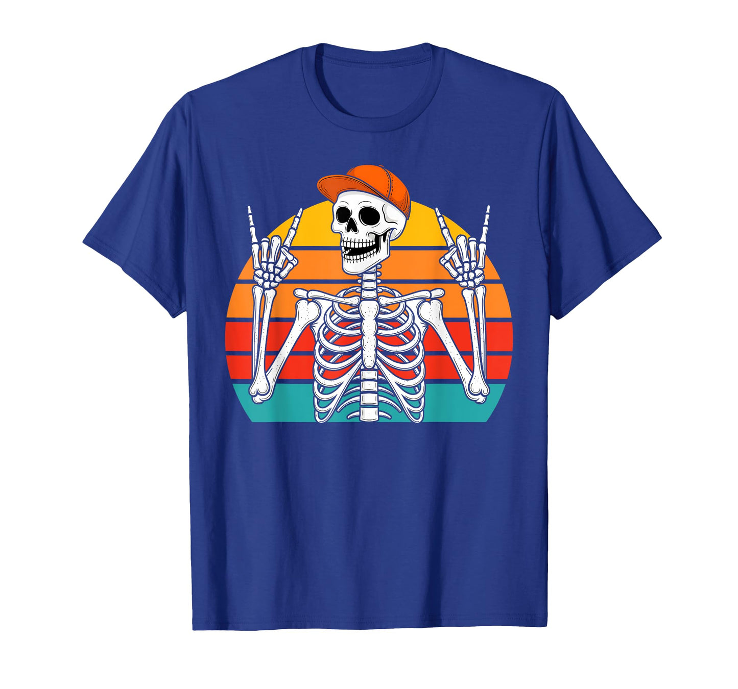 Halloween Rocker Skeleton Cap Cool Punk Rock Men Boy Vintage T-Shirt