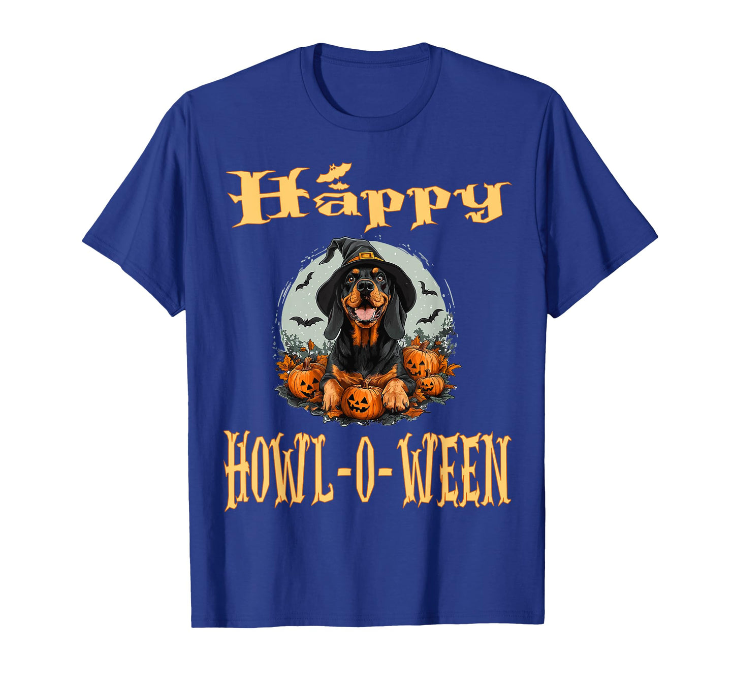 Black And Tan Coonhound Dog Whitch Hat Halloween Pumpkin Men Women Kids T-Shirt