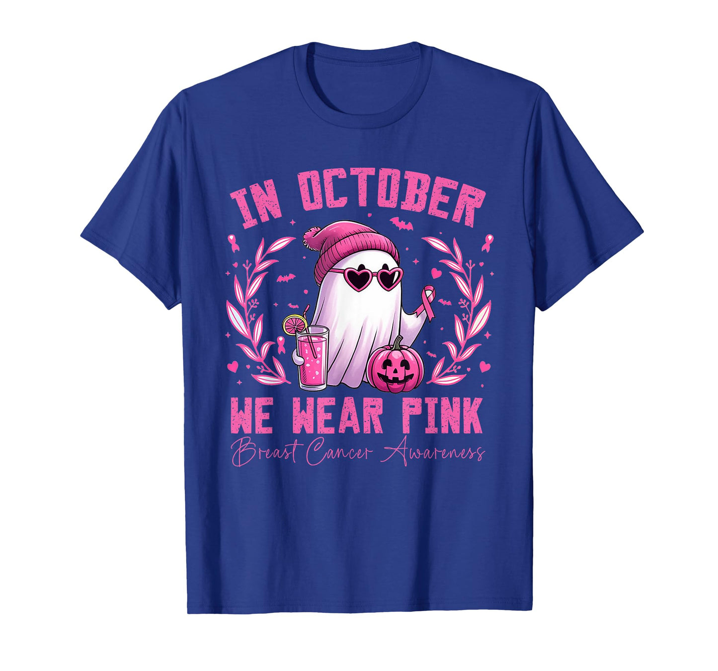 October We Wear Pink Ghost Breast Cancer Awareness Halloween T-Shirt
